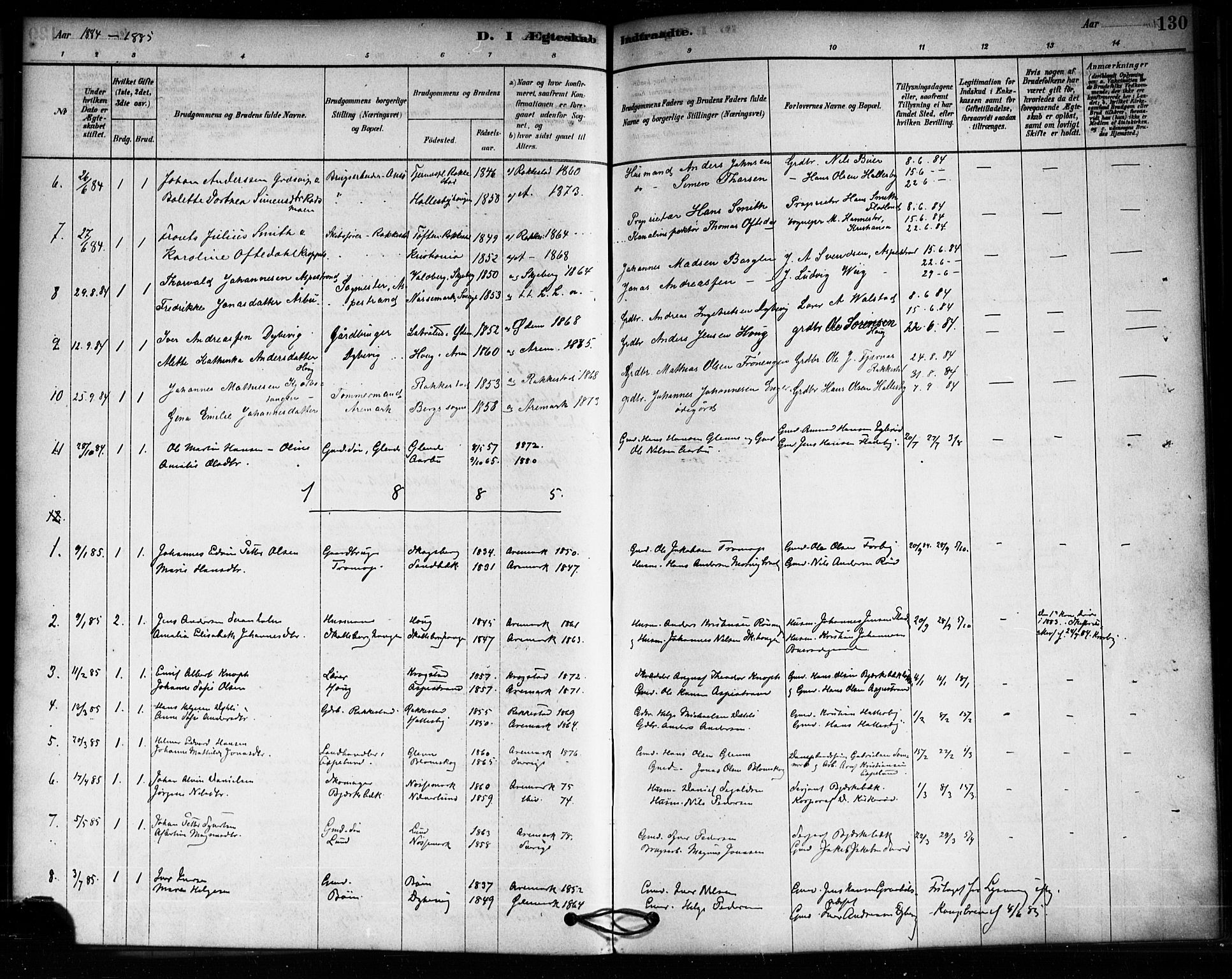 Aremark prestekontor Kirkebøker, SAO/A-10899/F/Fa/L0005: Parish register (official) no. I 5, 1878-1897, p. 130