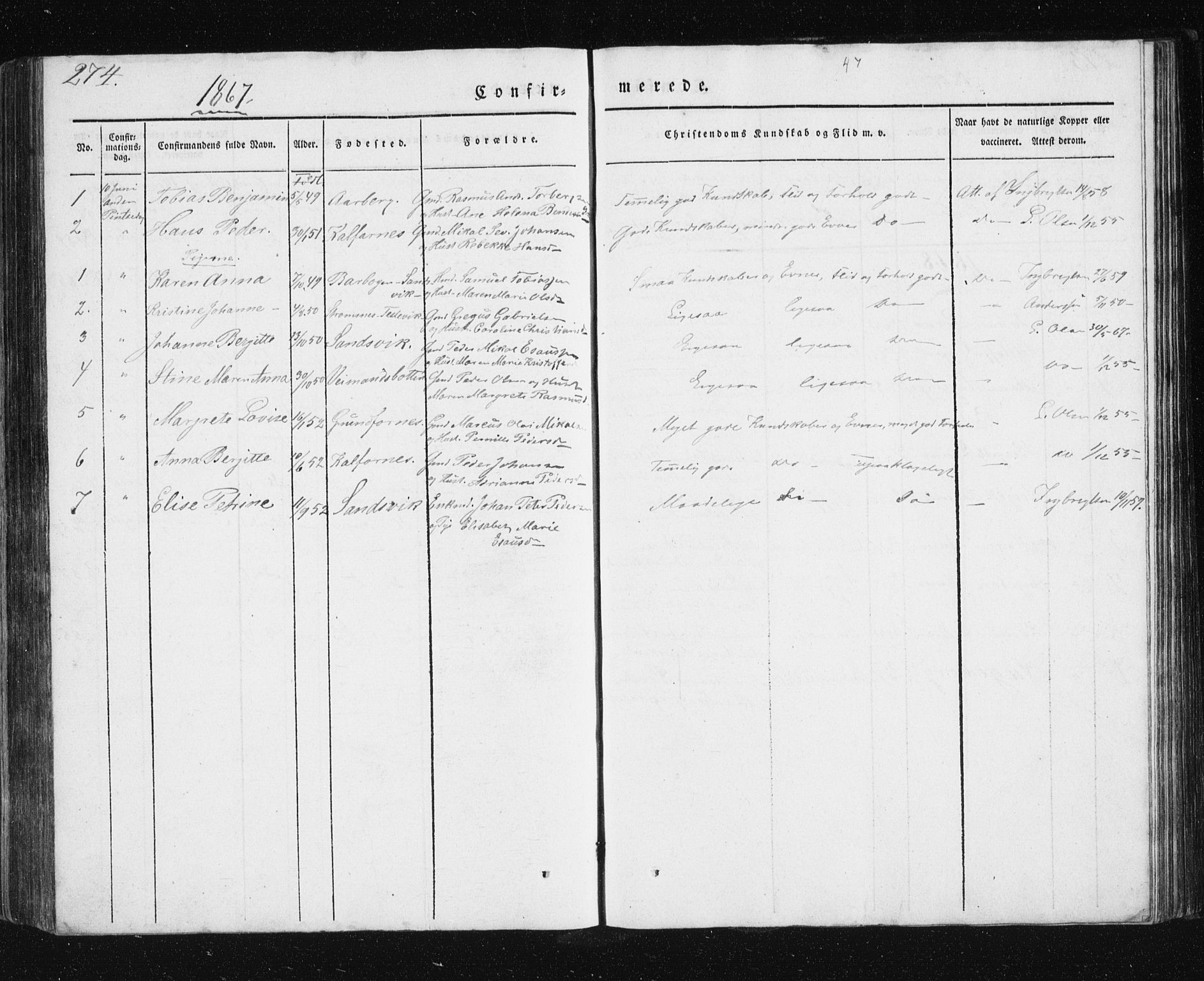 Berg sokneprestkontor, SATØ/S-1318/G/Ga/Gab/L0011klokker: Parish register (copy) no. 11, 1833-1878, p. 274