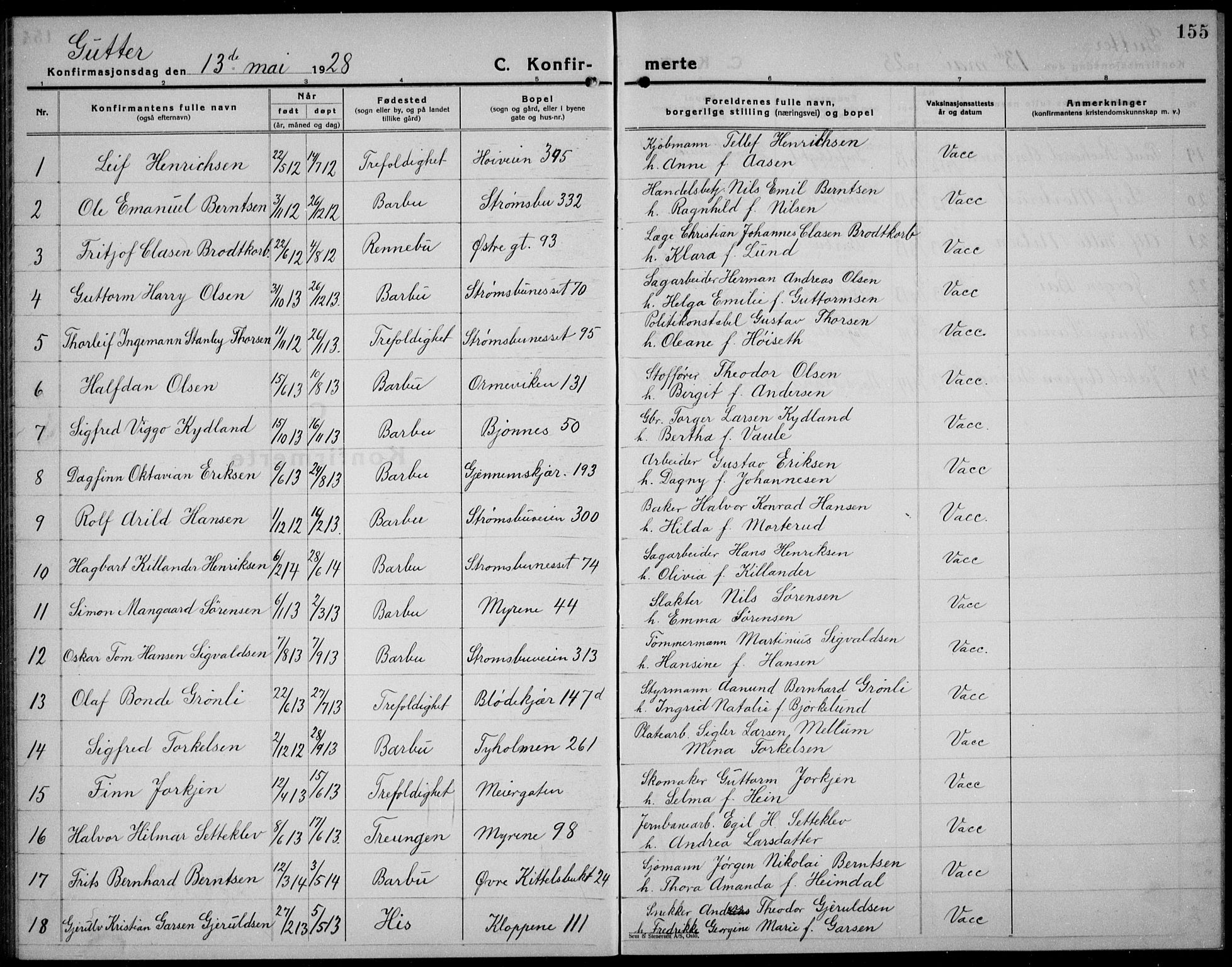 Arendal sokneprestkontor, Trefoldighet, SAK/1111-0040/F/Fb/L0008: Parish register (copy) no. B 8, 1928-1939, p. 155