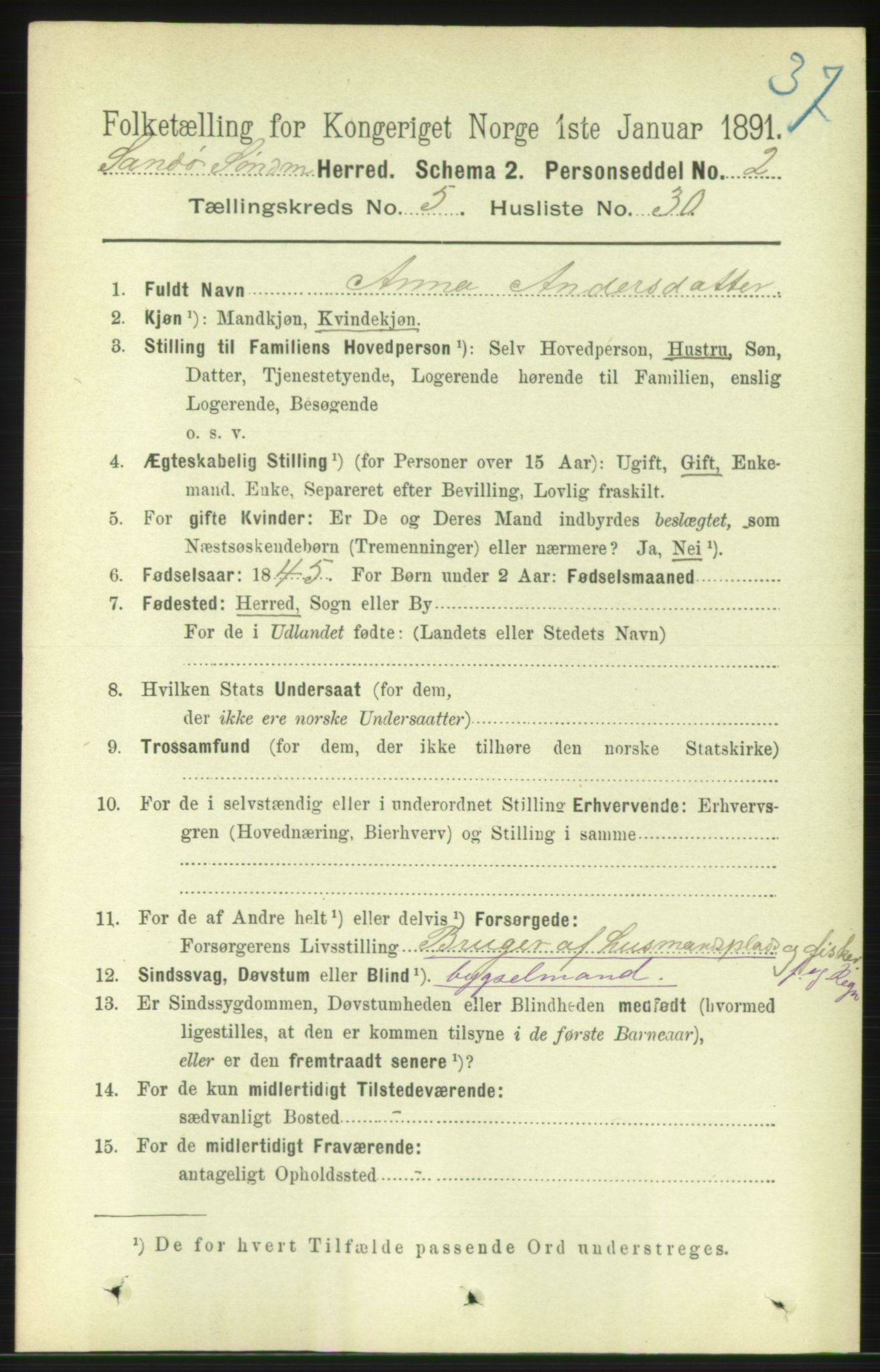 RA, 1891 census for 1514 Sande, 1891, p. 867