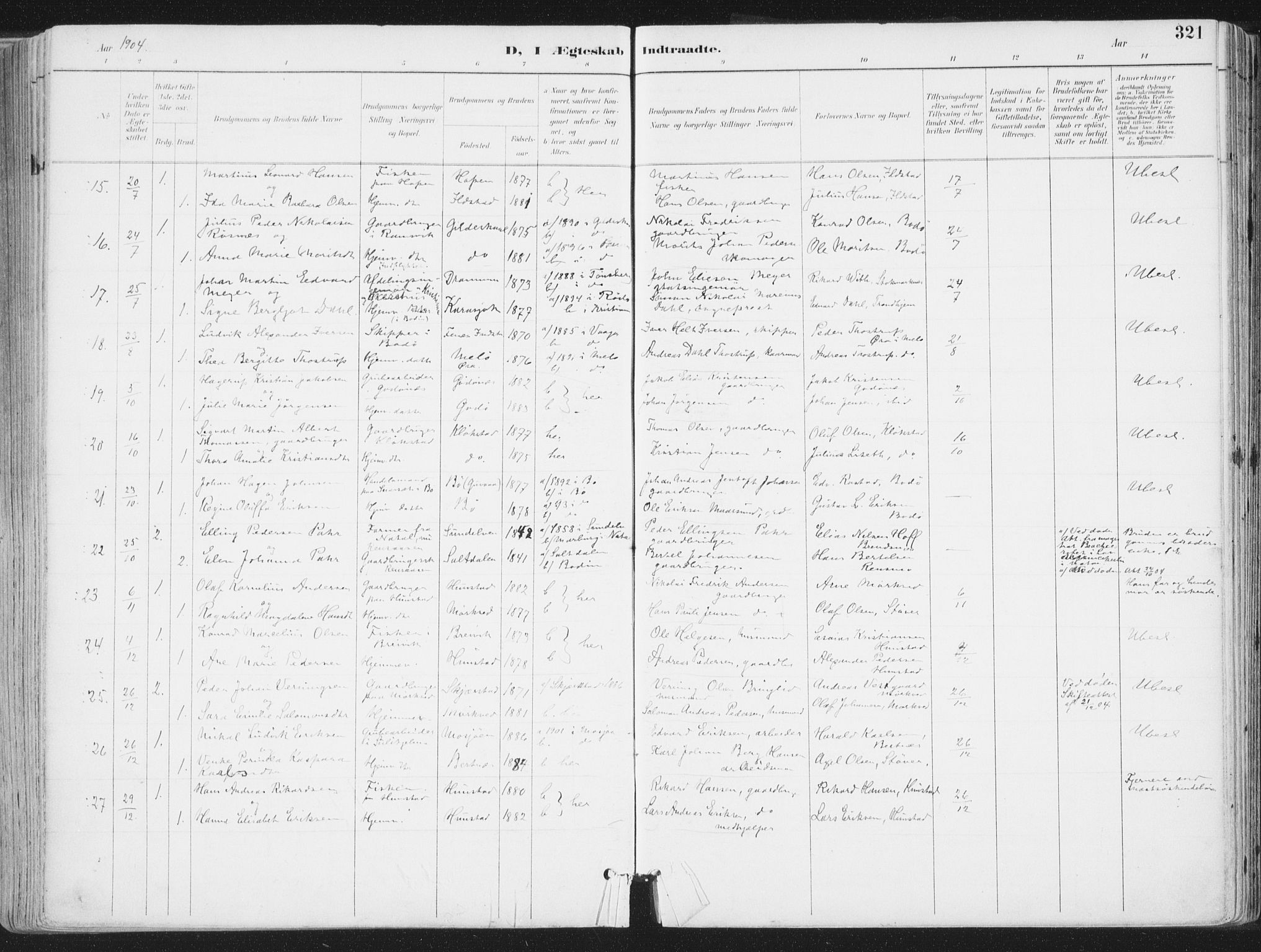 Ministerialprotokoller, klokkerbøker og fødselsregistre - Nordland, AV/SAT-A-1459/802/L0055: Parish register (official) no. 802A02, 1894-1915, p. 321