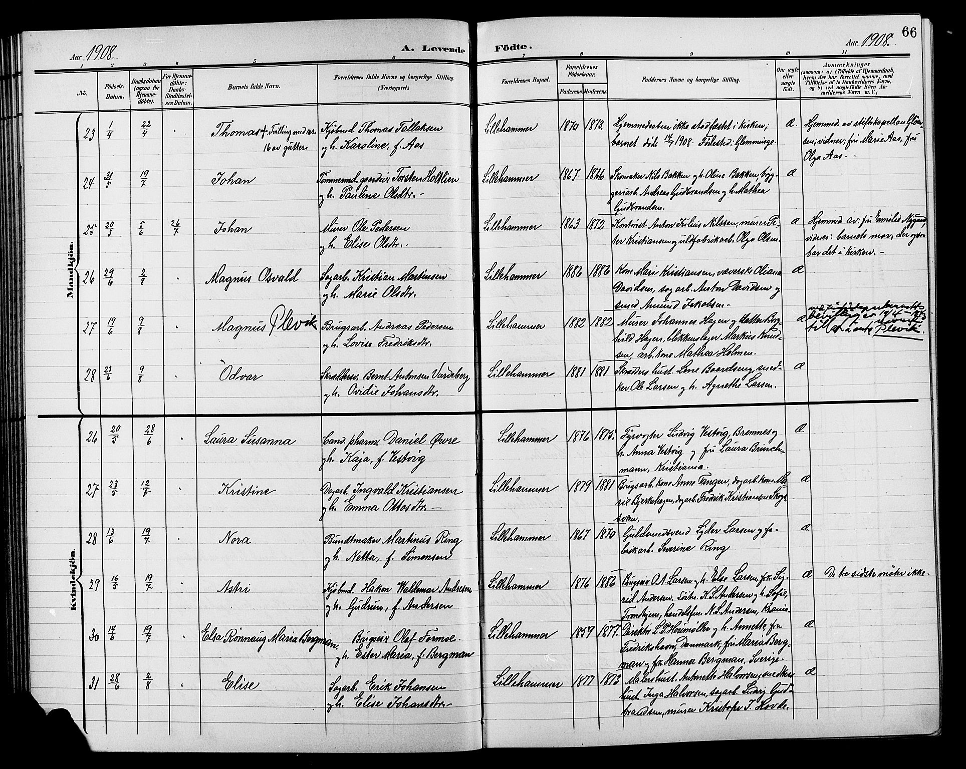 Lillehammer prestekontor, AV/SAH-PREST-088/H/Ha/Hab/L0001: Parish register (copy) no. 1, 1901-1913, p. 66