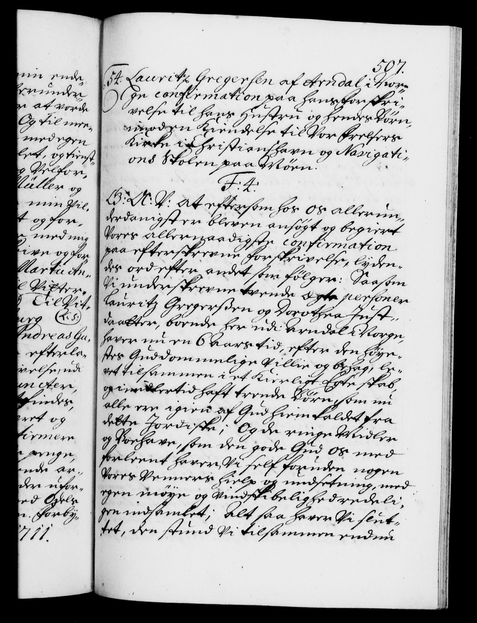 Danske Kanselli 1572-1799, RA/EA-3023/F/Fc/Fca/Fcaa/L0020: Norske registre, 1708-1711, p. 507a