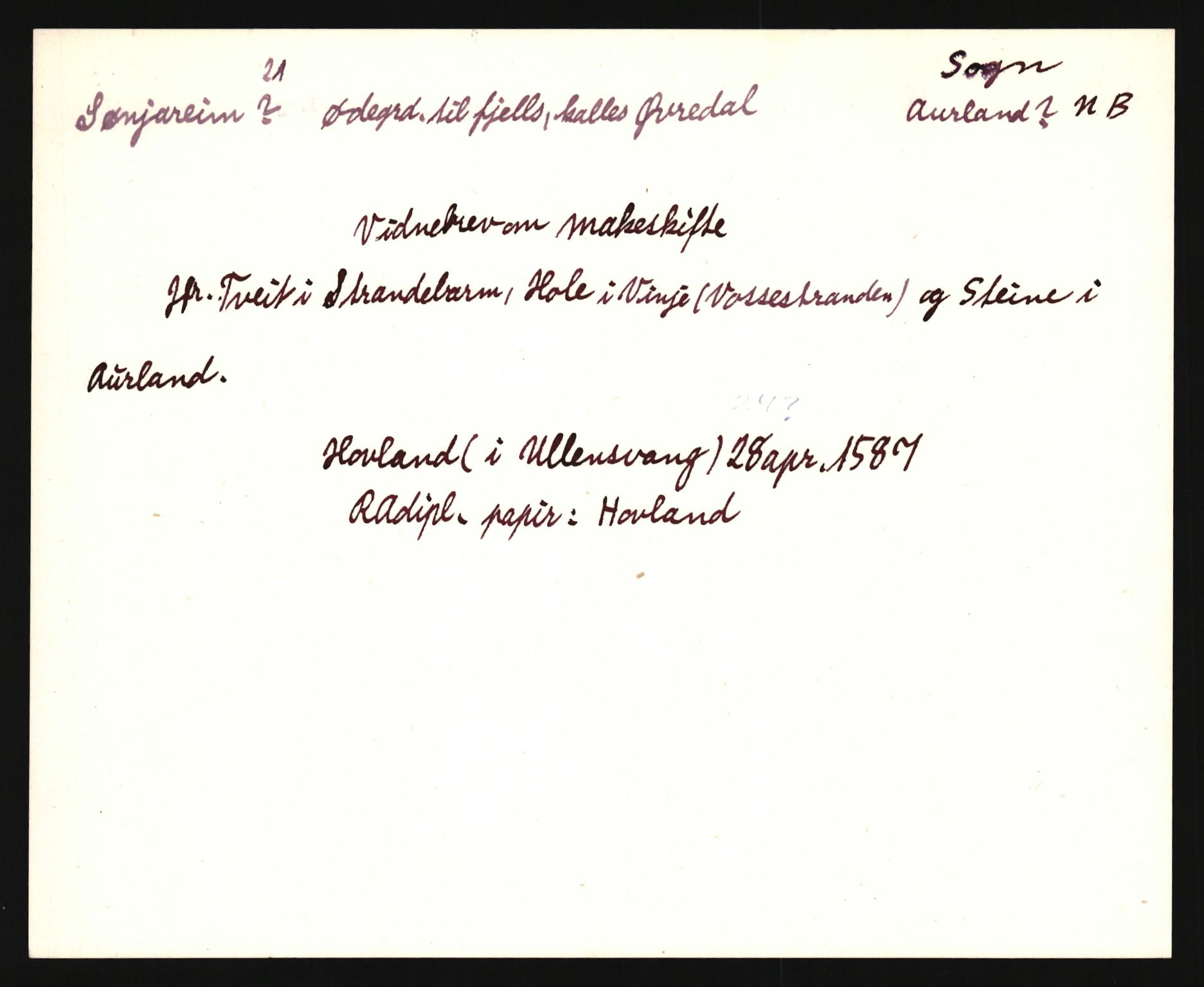 Riksarkivets diplomsamling, AV/RA-EA-5965/F35/F35e/L0030: Registreringssedler Sogn og Fjordane, 1400-1700, p. 219