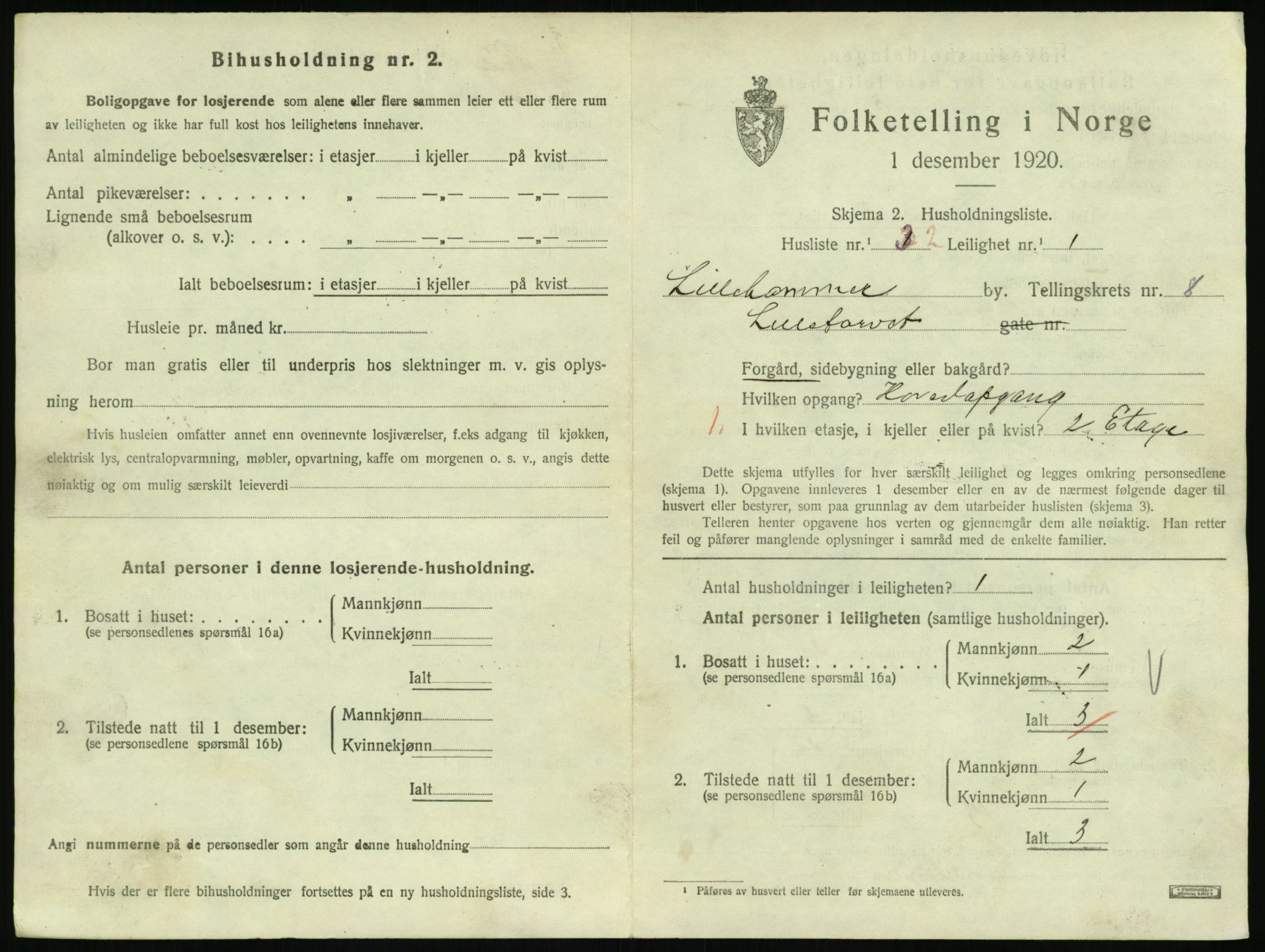 SAH, 1920 census for Lillehammer, 1920, p. 2798