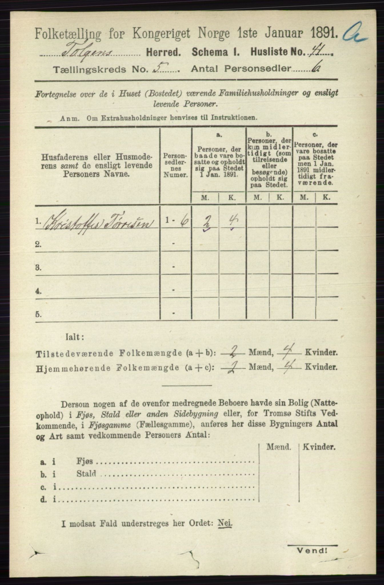 RA, 1891 census for 0436 Tolga, 1891, p. 1285