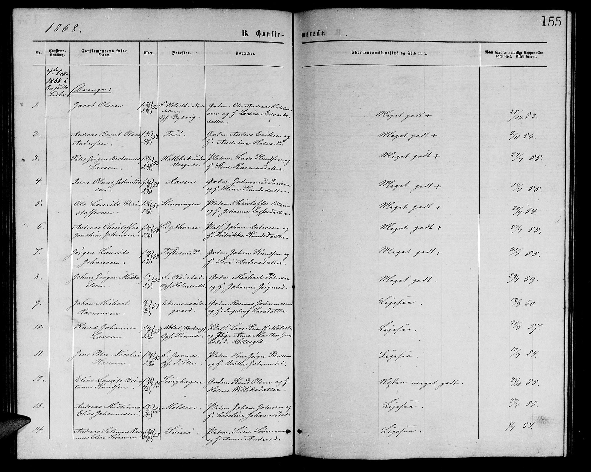 Ministerialprotokoller, klokkerbøker og fødselsregistre - Møre og Romsdal, AV/SAT-A-1454/528/L0428: Parish register (copy) no. 528C09, 1864-1880, p. 155