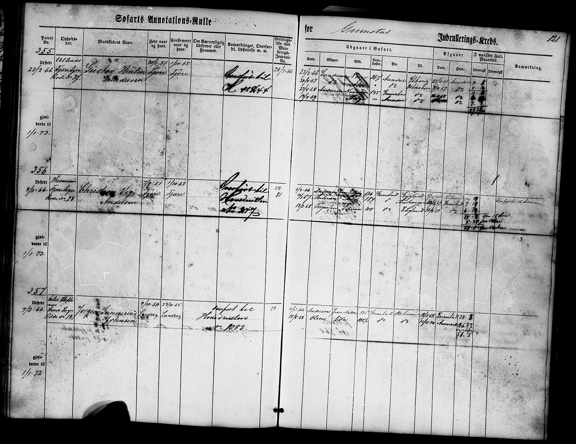 Grimstad mønstringskrets, SAK/2031-0013/F/Fa/L0004: Annotasjonsrulle nr 1-435 med register, V-17, 1860-1867, p. 145