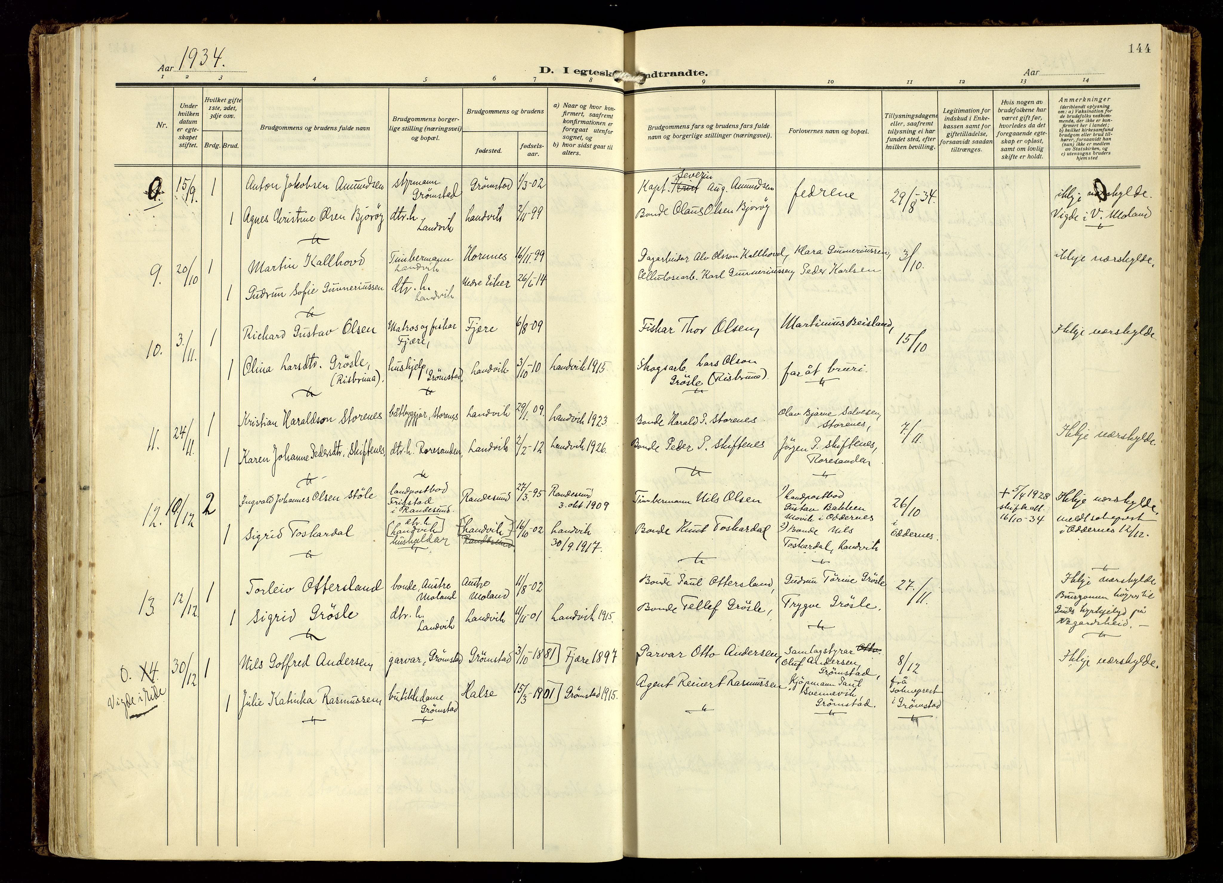 Hommedal sokneprestkontor, AV/SAK-1111-0023/F/Fa/Fab/L0008: Parish register (official) no. A 8, 1925-1956, p. 144