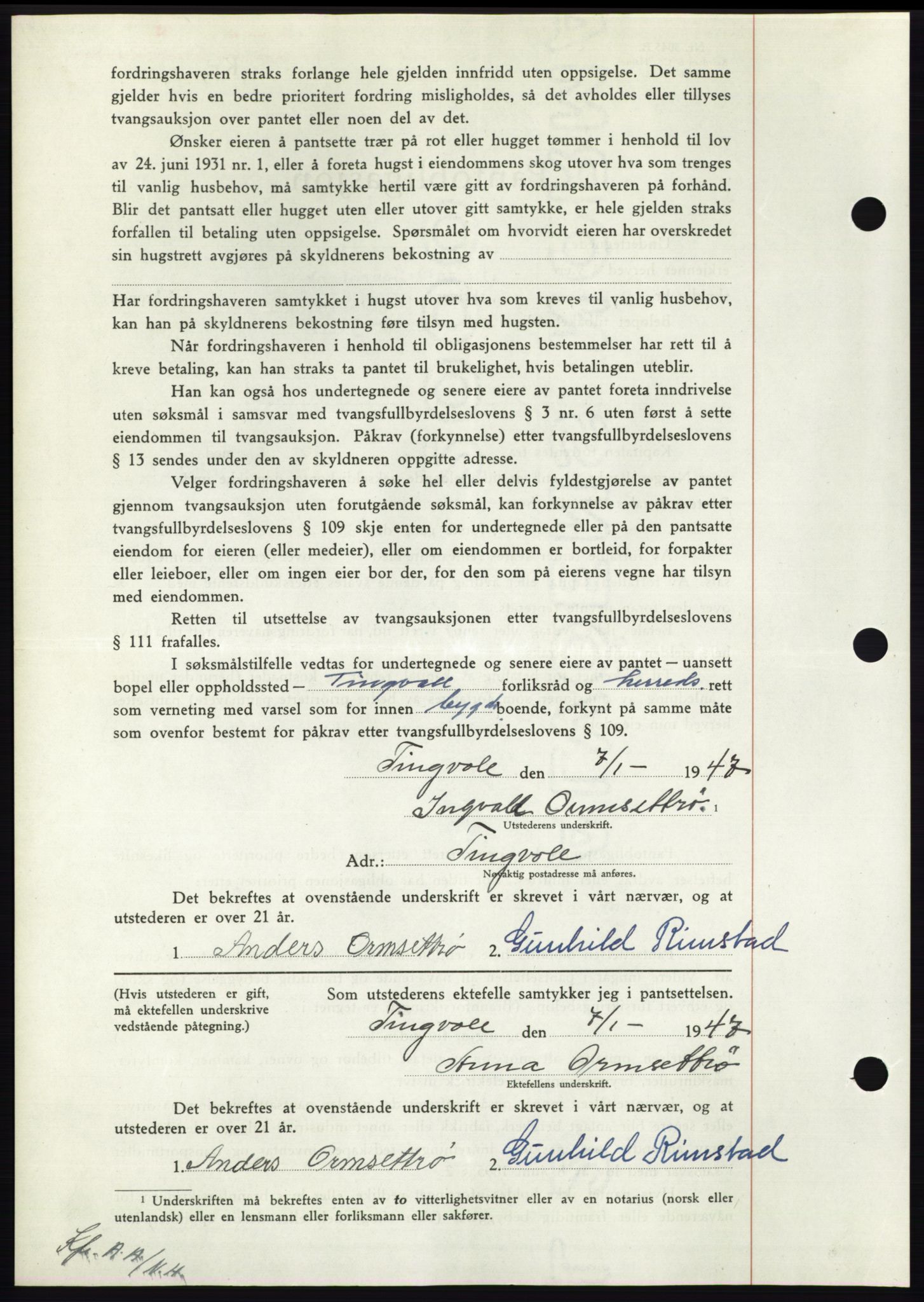 Nordmøre sorenskriveri, AV/SAT-A-4132/1/2/2Ca: Mortgage book no. B95, 1946-1947, Diary no: : 97/1947