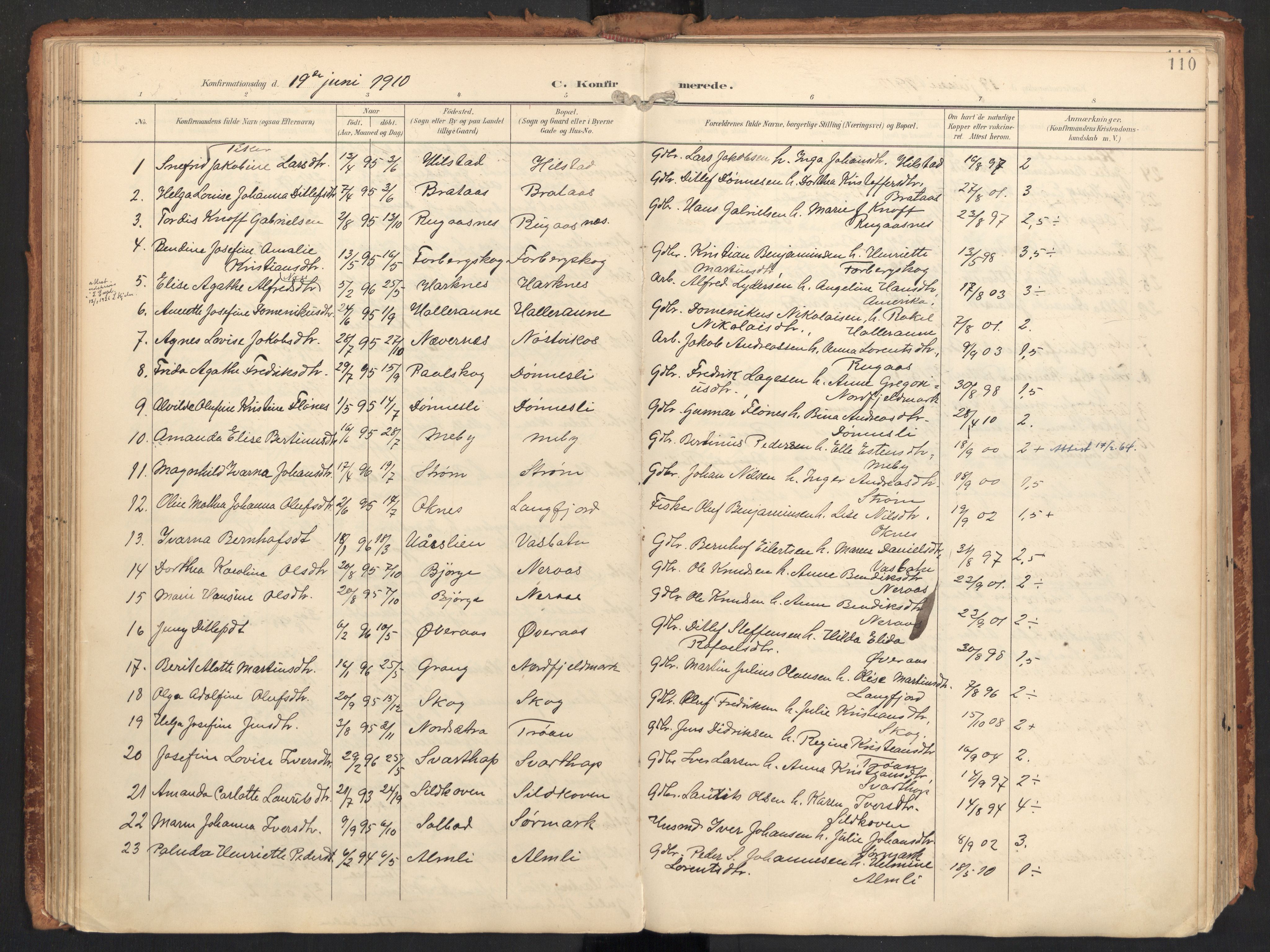 Ministerialprotokoller, klokkerbøker og fødselsregistre - Nordland, AV/SAT-A-1459/814/L0227: Parish register (official) no. 814A08, 1899-1920, p. 110