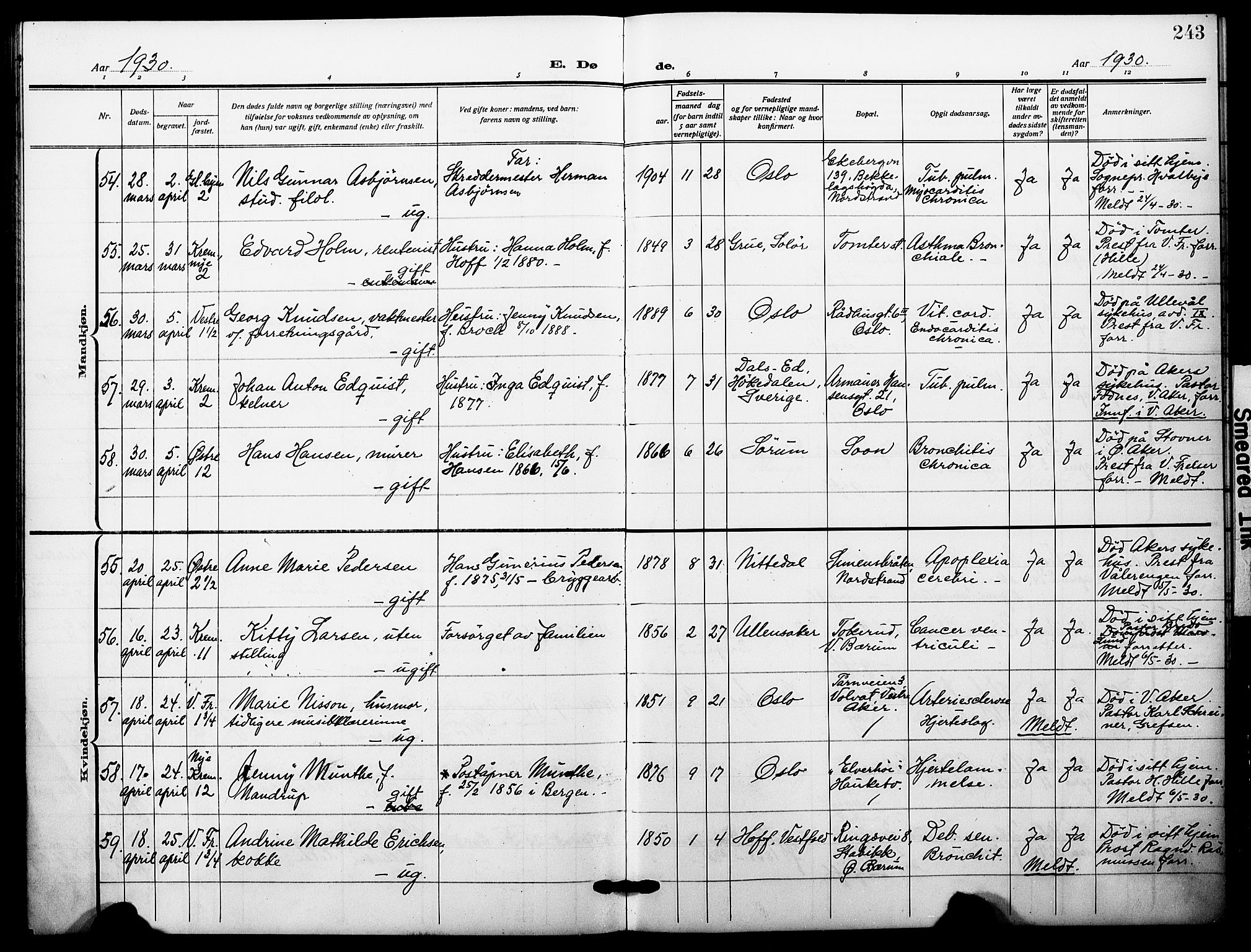 Oslo domkirke Kirkebøker, AV/SAO-A-10752/F/Fa/L0037: Parish register (official) no. 37, 1919-1930, p. 243