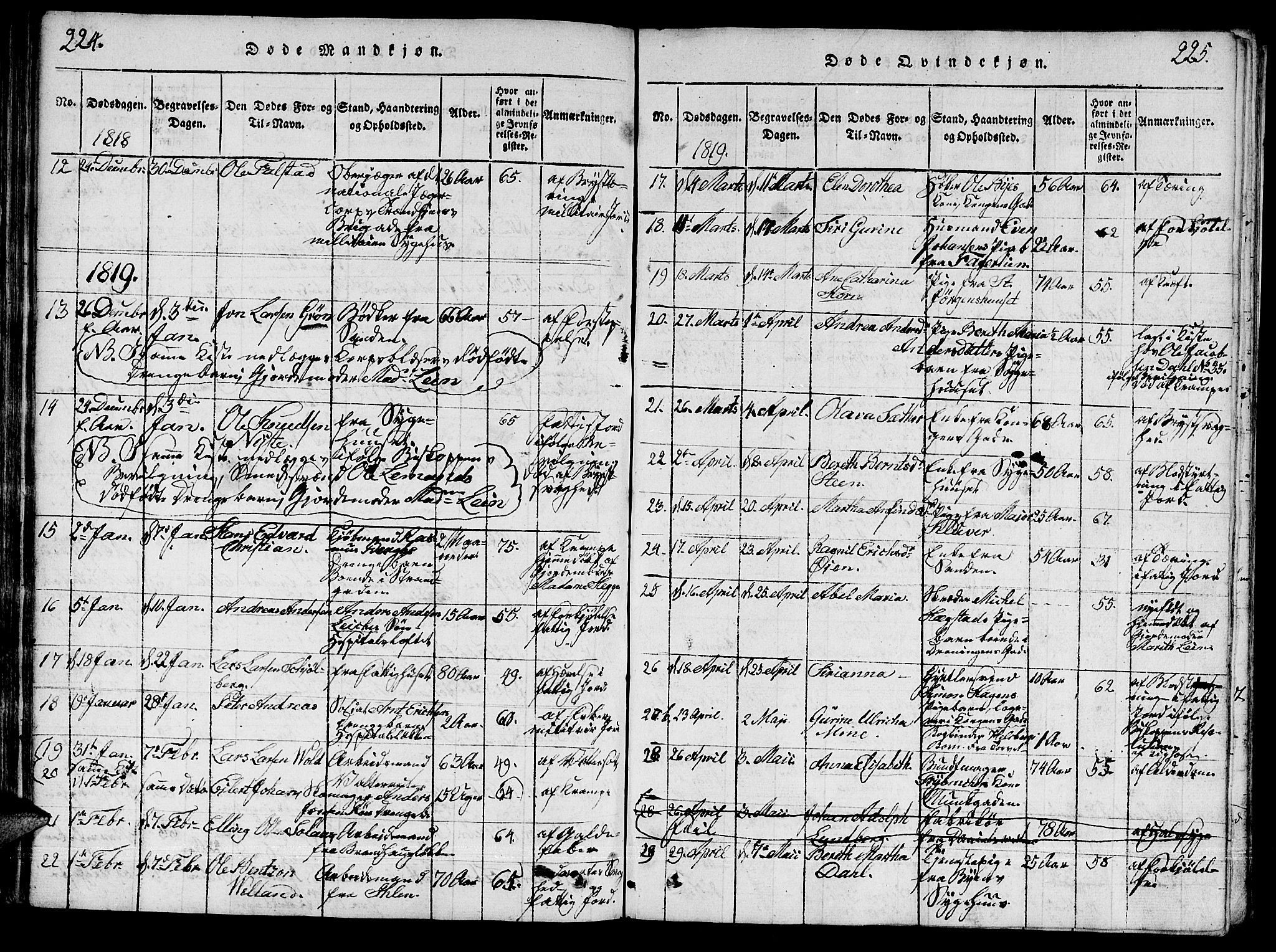 Ministerialprotokoller, klokkerbøker og fødselsregistre - Sør-Trøndelag, SAT/A-1456/601/L0043: Parish register (official) no. 601A11, 1815-1821, p. 224-225