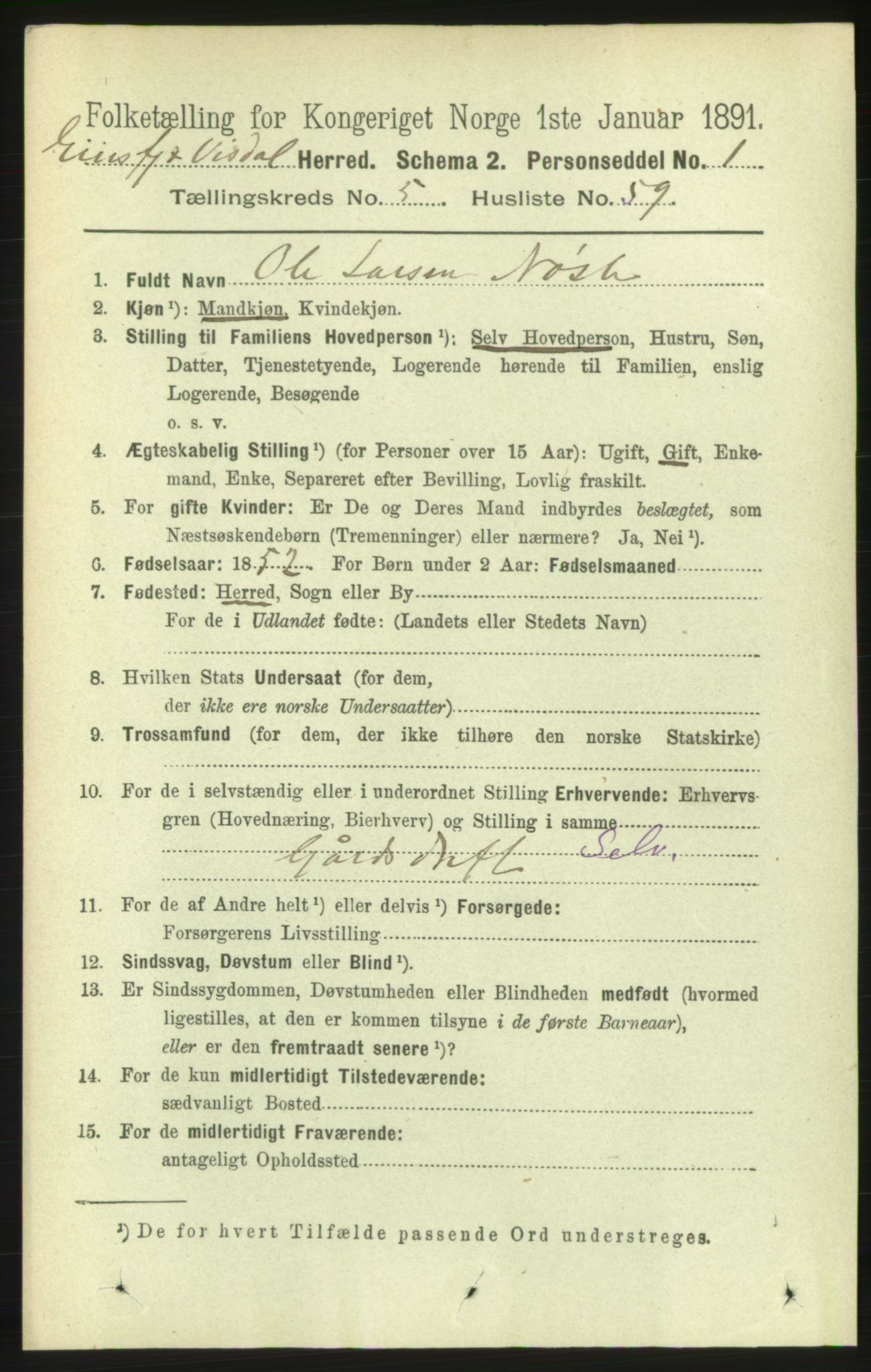 RA, 1891 census for 1542 Eresfjord og Vistdal, 1891, p. 1419