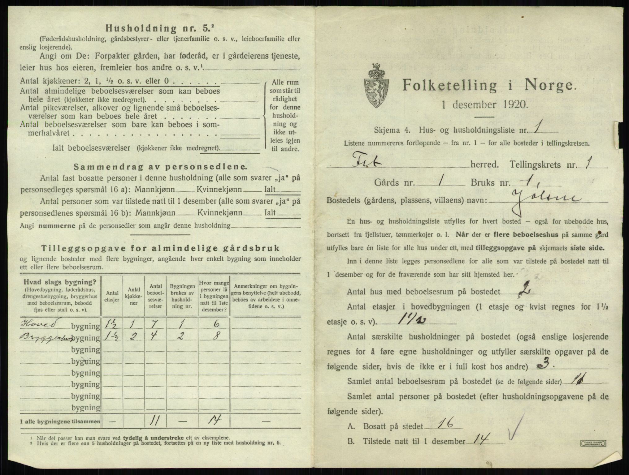 SAO, 1920 census for Fet, 1920, p. 43