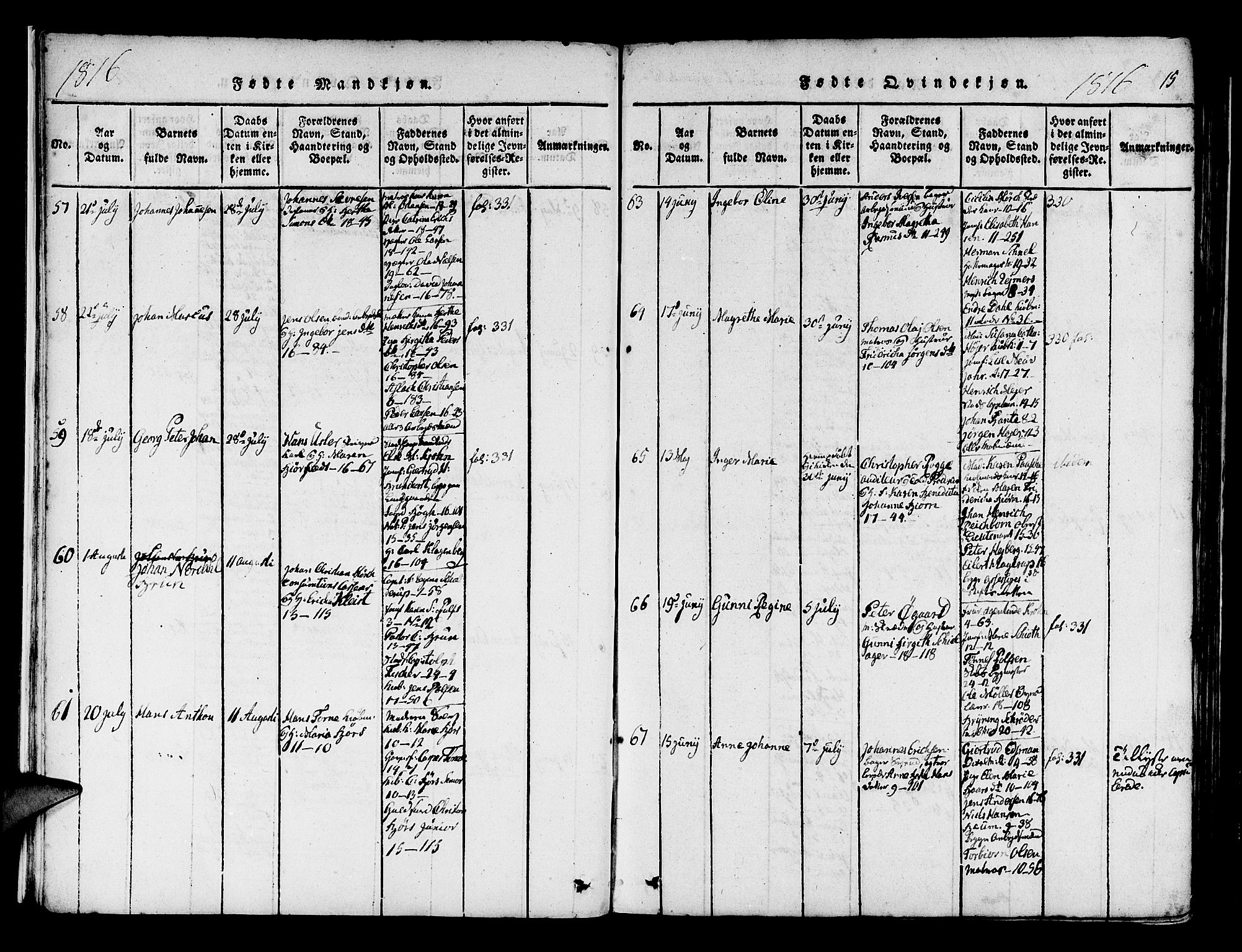 Domkirken sokneprestembete, AV/SAB-A-74801/H/Haa/L0010: Parish register (official) no. A 10, 1816-1821, p. 15