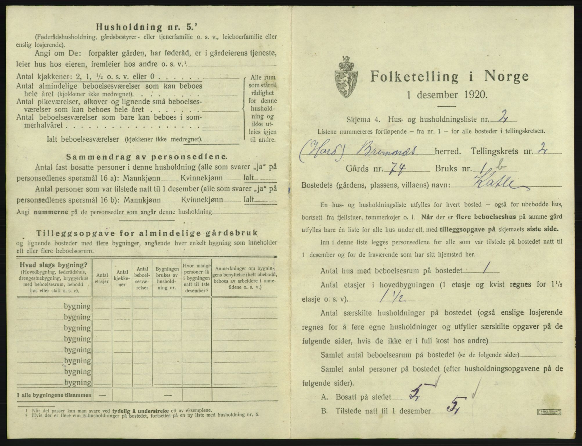 SAB, 1920 census for Bremnes, 1920, p. 78