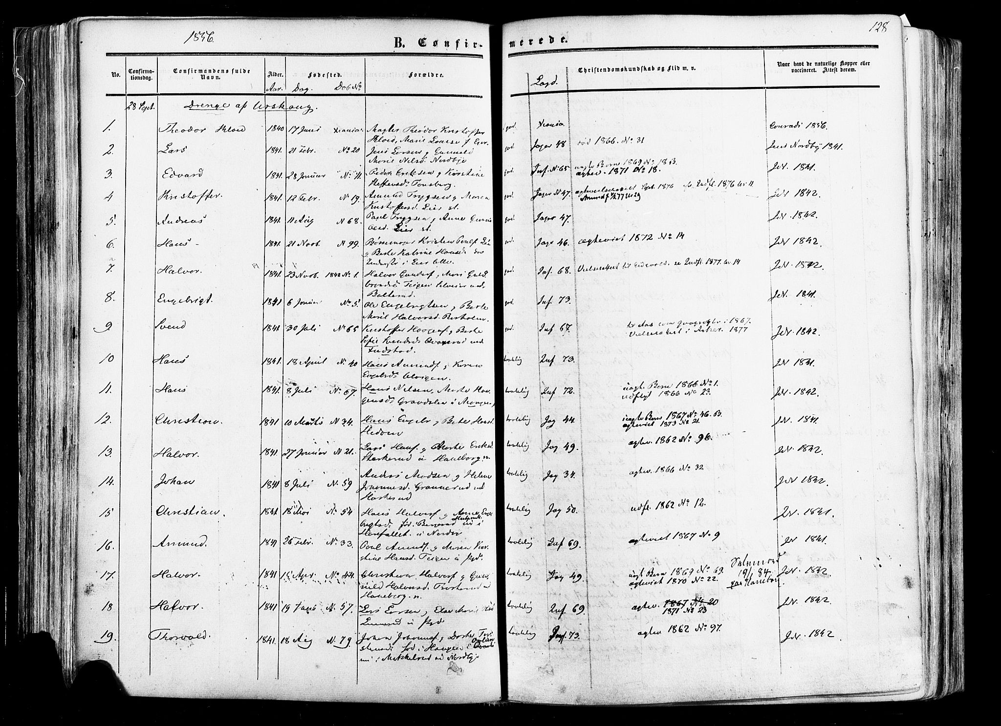 Aurskog prestekontor Kirkebøker, SAO/A-10304a/F/Fa/L0007: Parish register (official) no. I 7, 1854-1877, p. 128