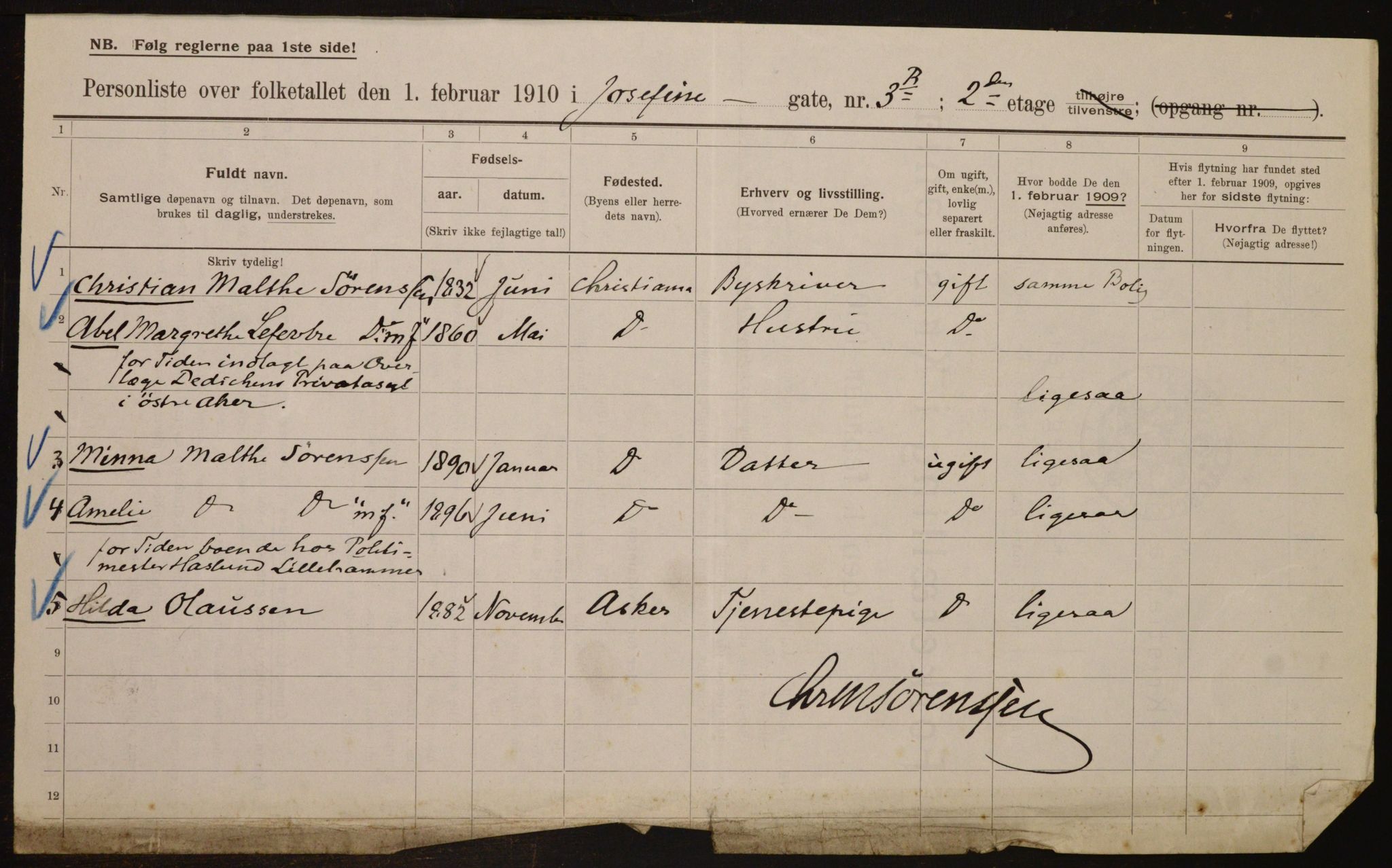 OBA, Municipal Census 1910 for Kristiania, 1910, p. 45998