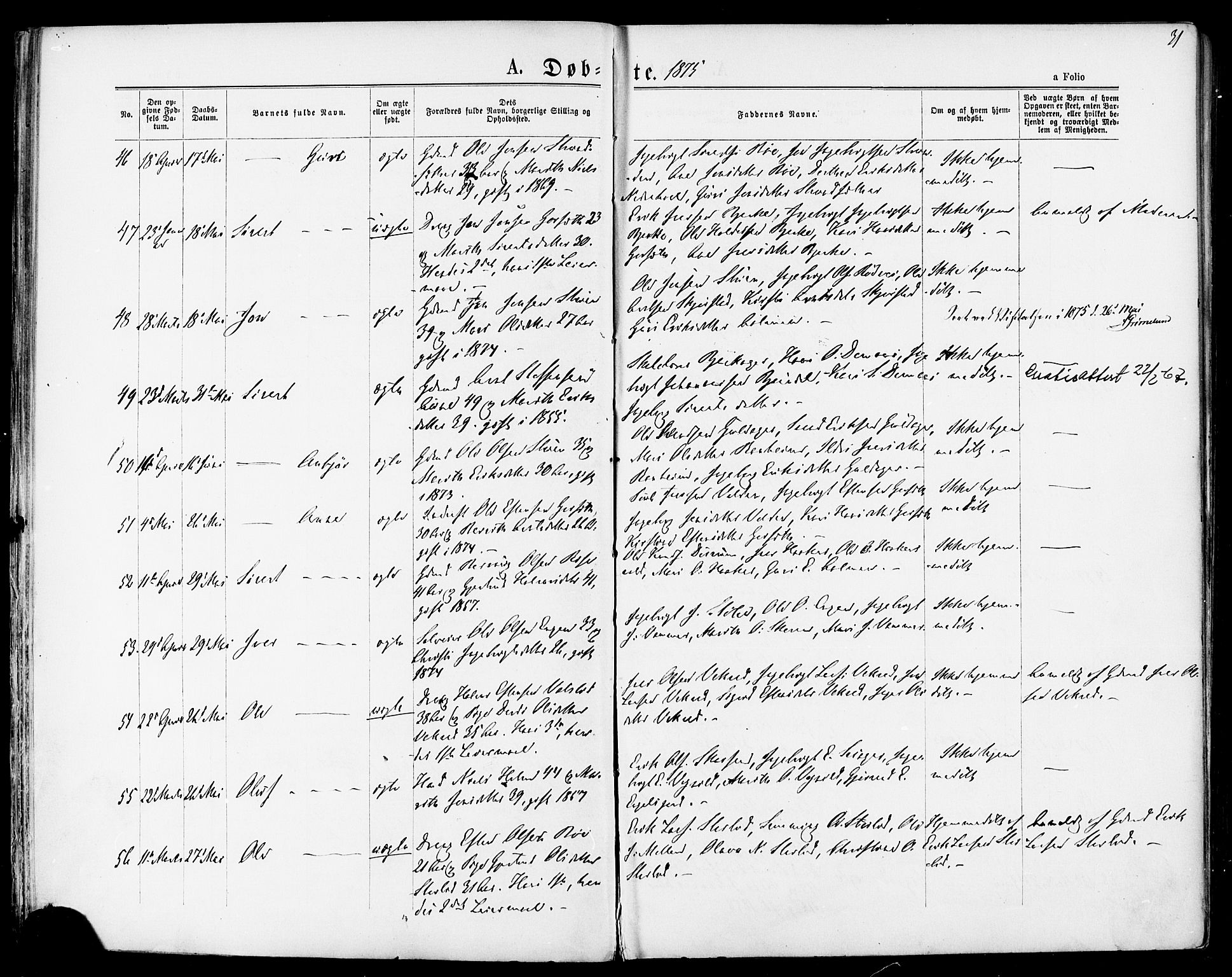 Ministerialprotokoller, klokkerbøker og fødselsregistre - Sør-Trøndelag, SAT/A-1456/678/L0900: Parish register (official) no. 678A09, 1872-1881, p. 31