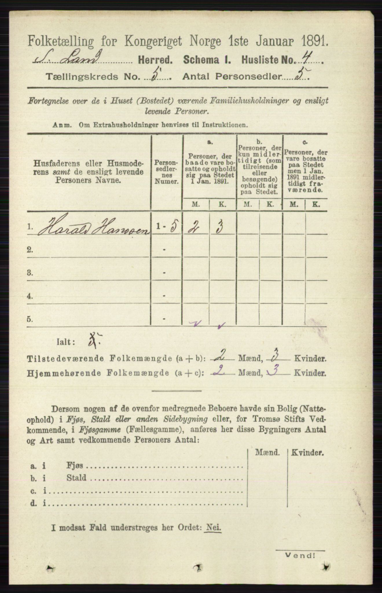 RA, 1891 census for 0536 Søndre Land, 1891, p. 4661