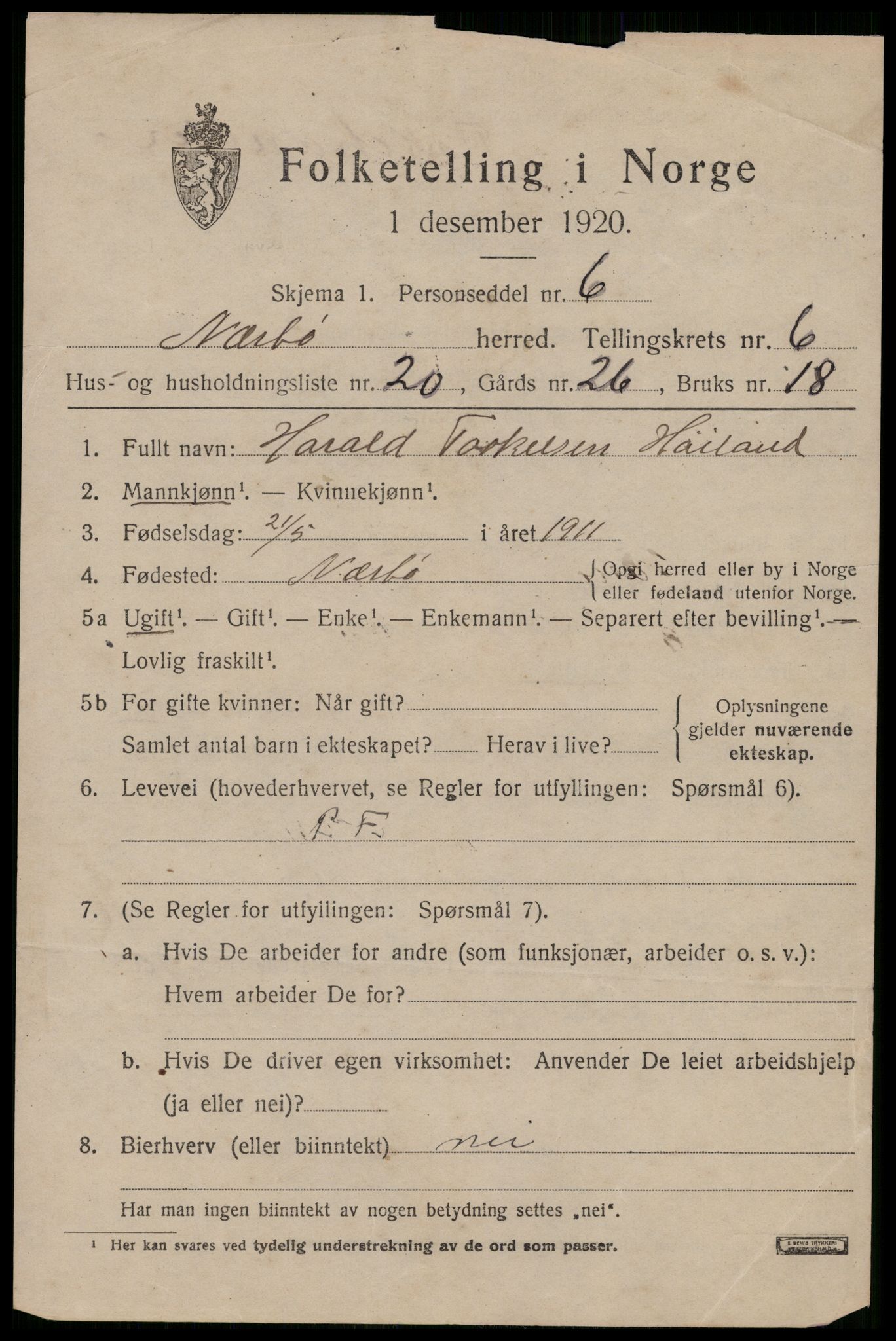 SAST, 1920 census for Nærbø, 1920, p. 3837