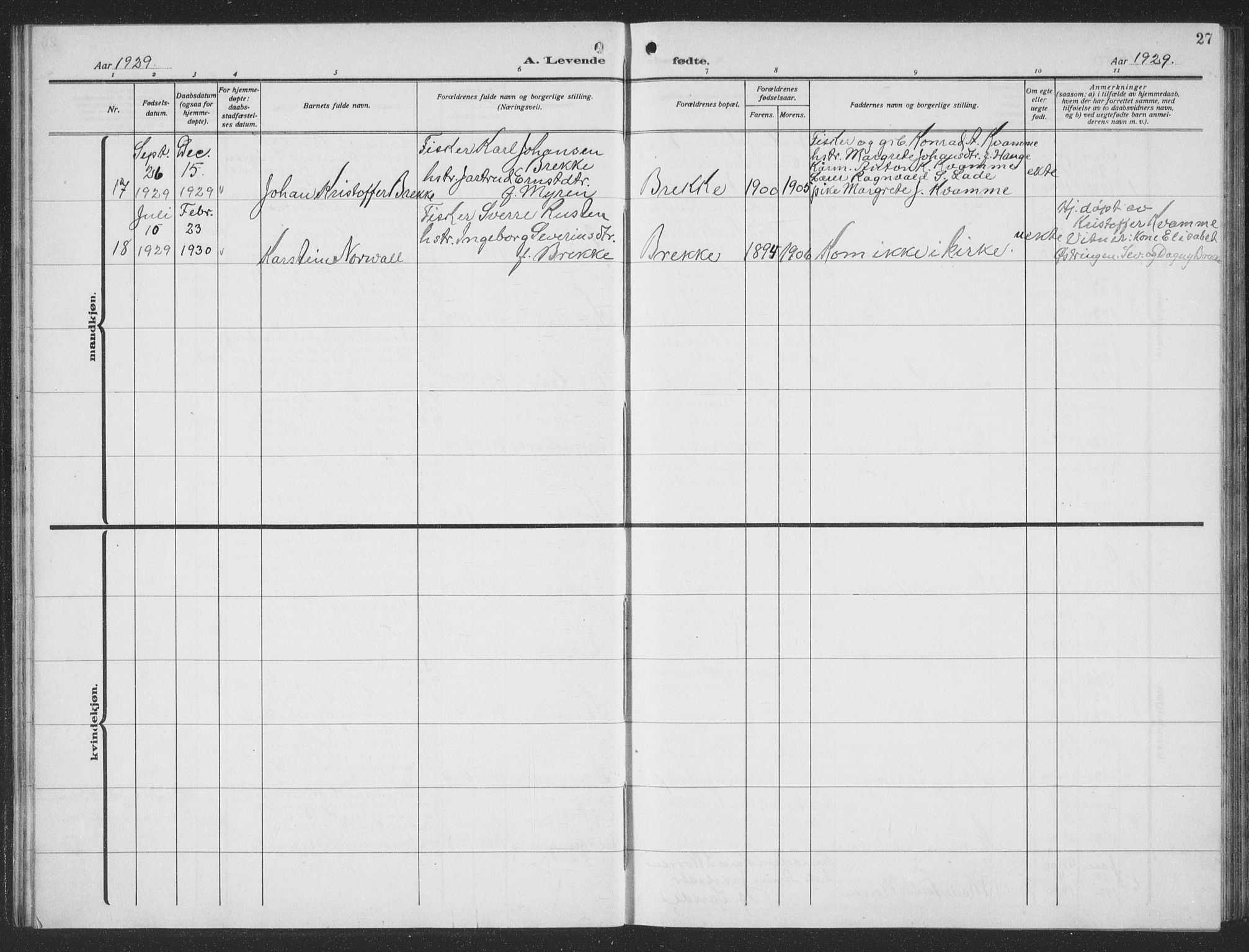 Ministerialprotokoller, klokkerbøker og fødselsregistre - Møre og Romsdal, AV/SAT-A-1454/503/L0051: Parish register (copy) no. 503C06, 1923-1938, p. 27