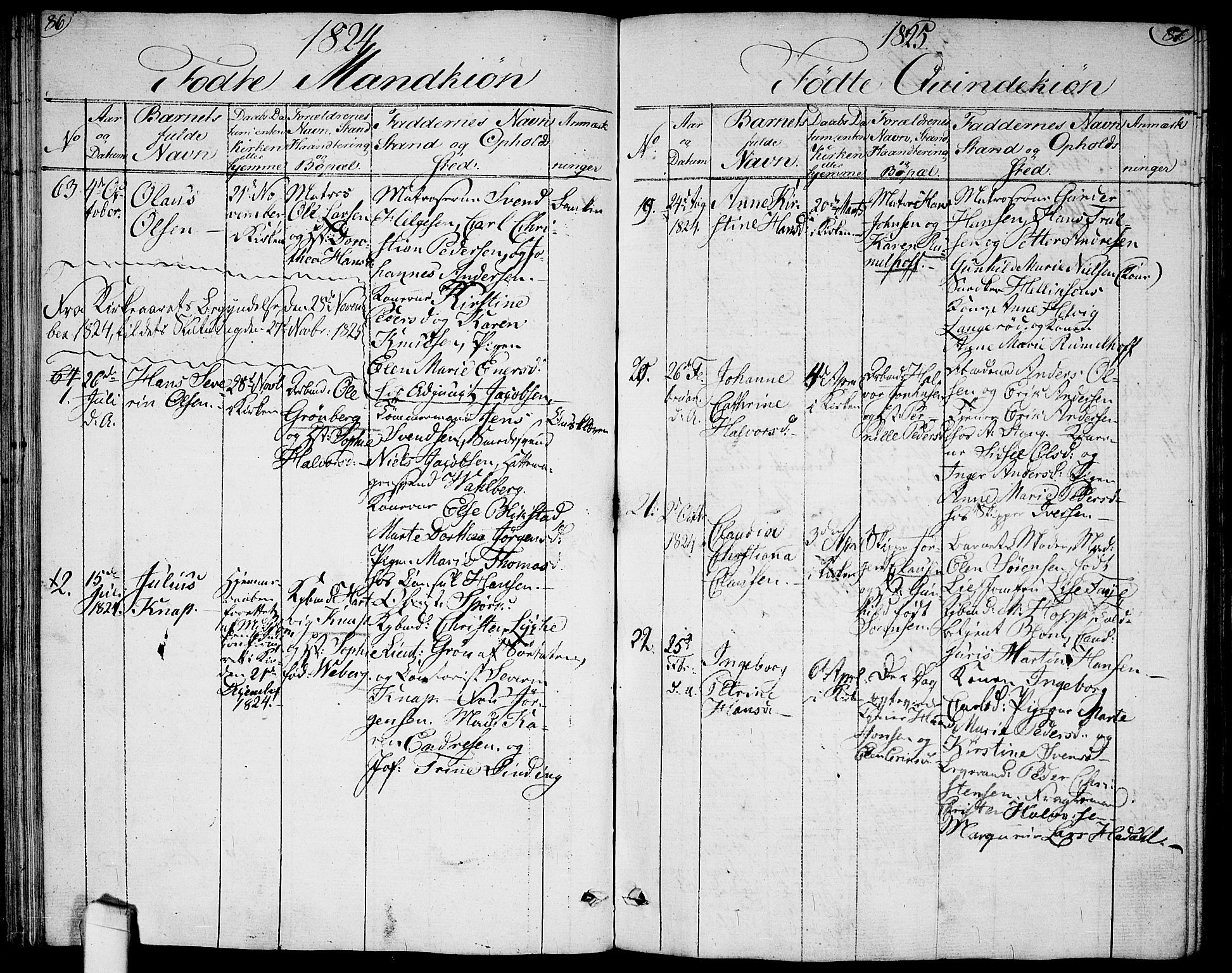 Halden prestekontor Kirkebøker, SAO/A-10909/G/Ga/L0002: Parish register (copy) no. 2, 1821-1834, p. 86-87