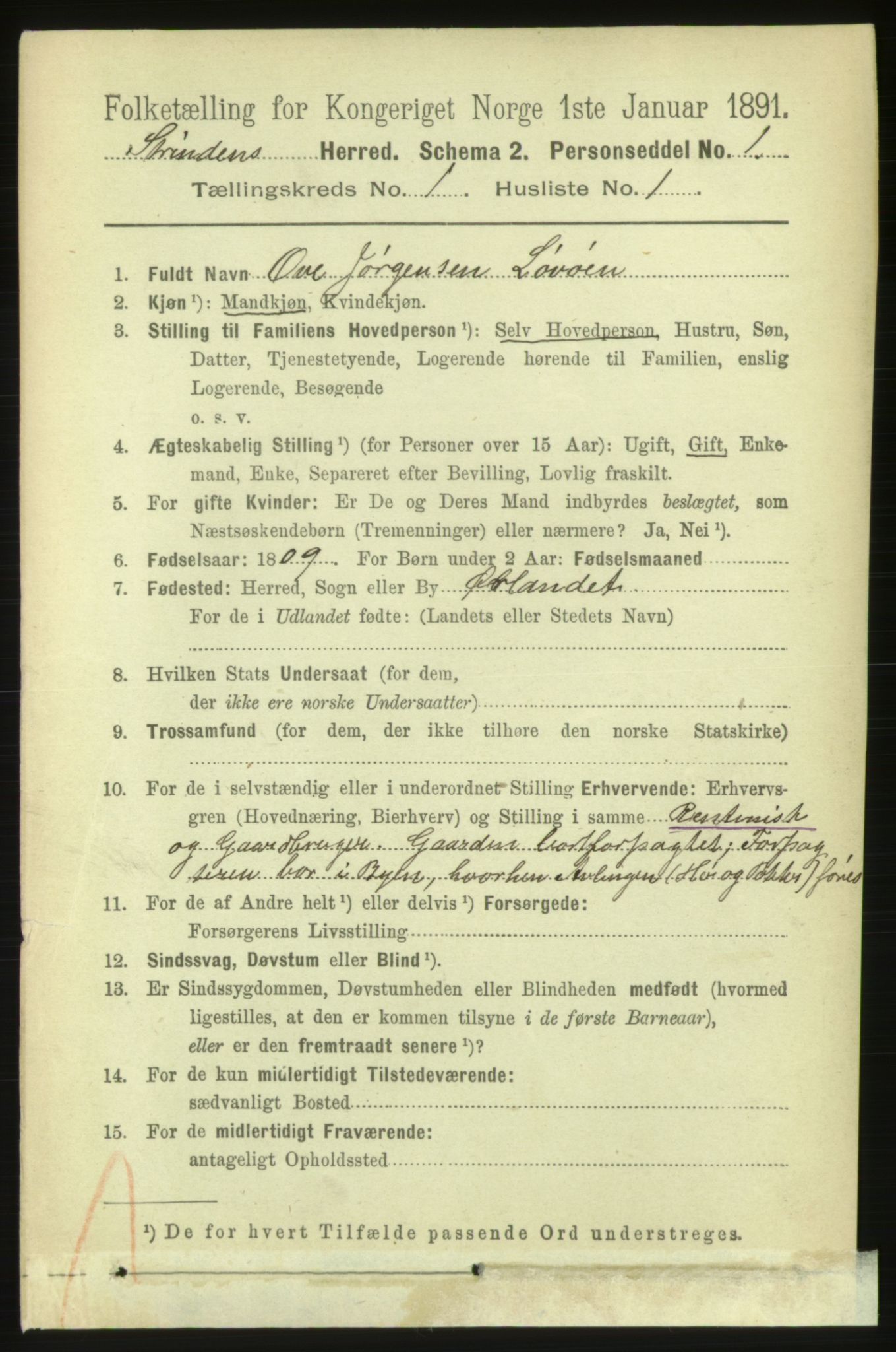 RA, 1891 census for 1660 Strinda, 1891, p. 107