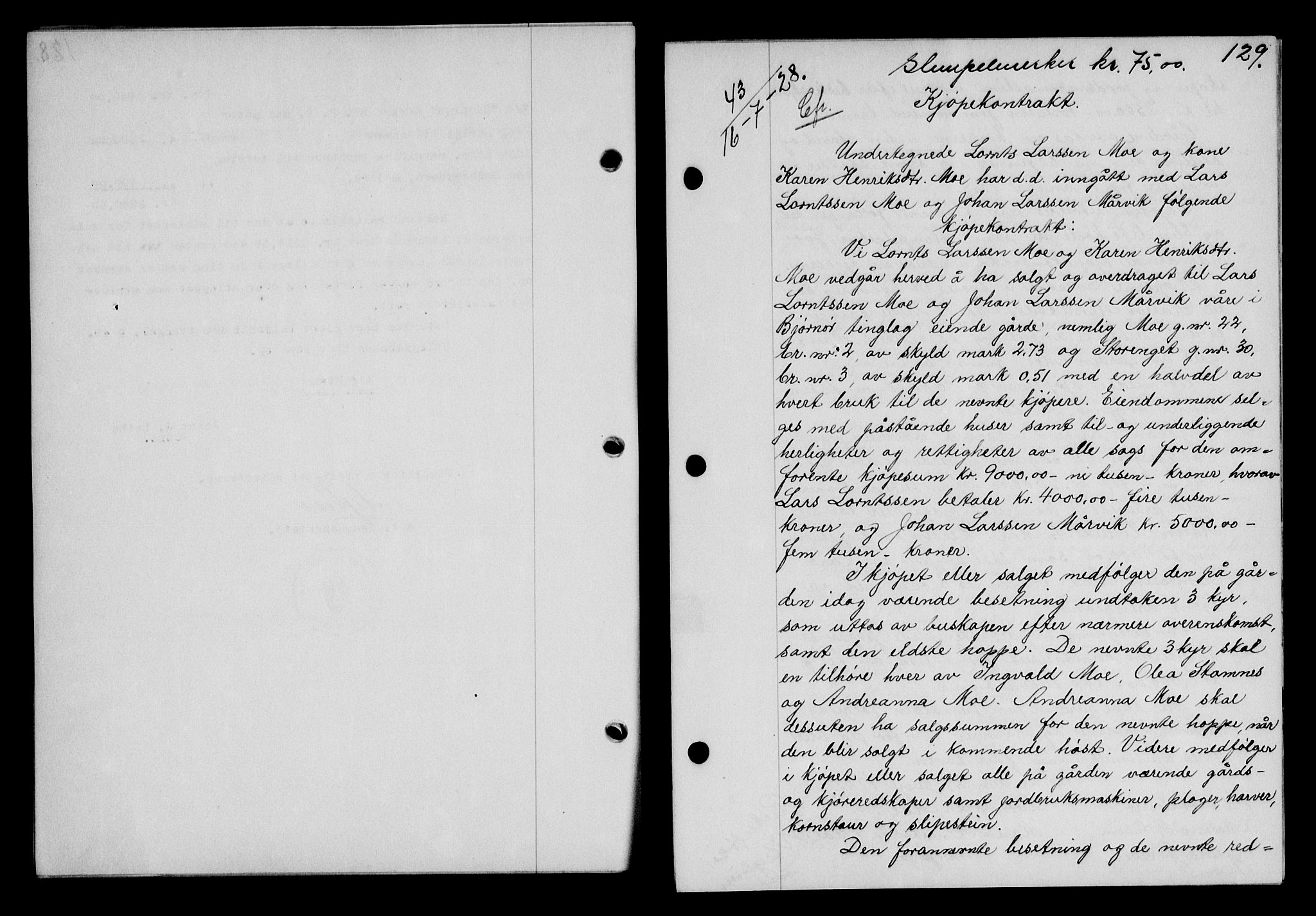 Fosen sorenskriveri, AV/SAT-A-1107/1/2/2C/L0067: Mortgage book no. 58, 1928-1929, p. 129, Deed date: 16.07.1928