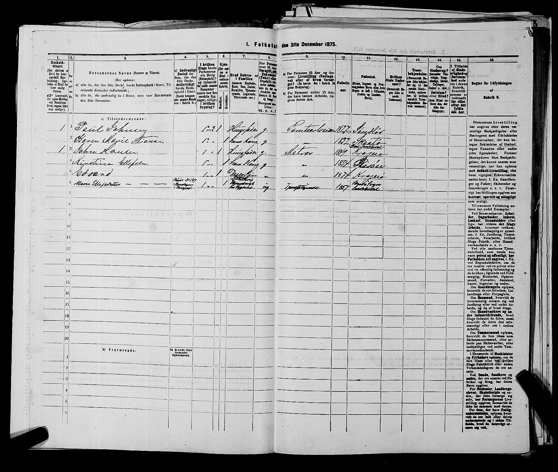 SAKO, 1875 census for 0801P Kragerø, 1875, p. 1263