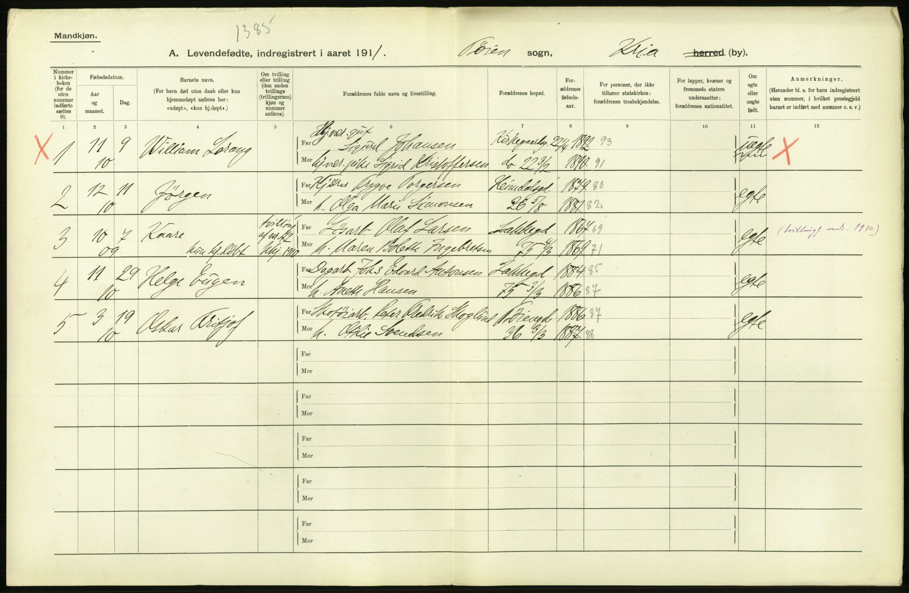 Statistisk sentralbyrå, Sosiodemografiske emner, Befolkning, AV/RA-S-2228/D/Df/Dfb/Dfba/L0006: Kristiania: Levendefødte menn., 1911, p. 596