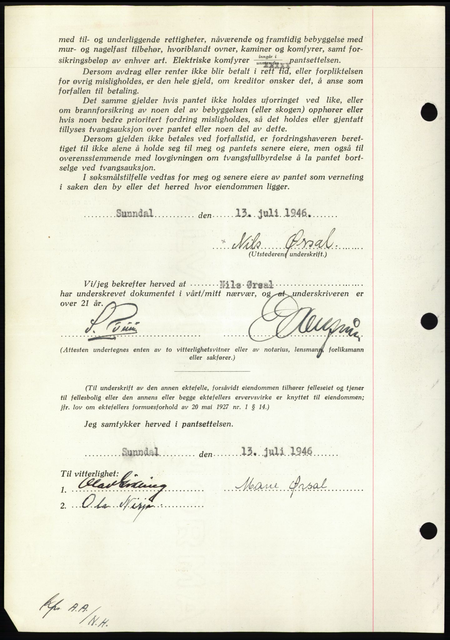 Nordmøre sorenskriveri, AV/SAT-A-4132/1/2/2Ca: Mortgage book no. B94, 1946-1946, Diary no: : 1415/1946