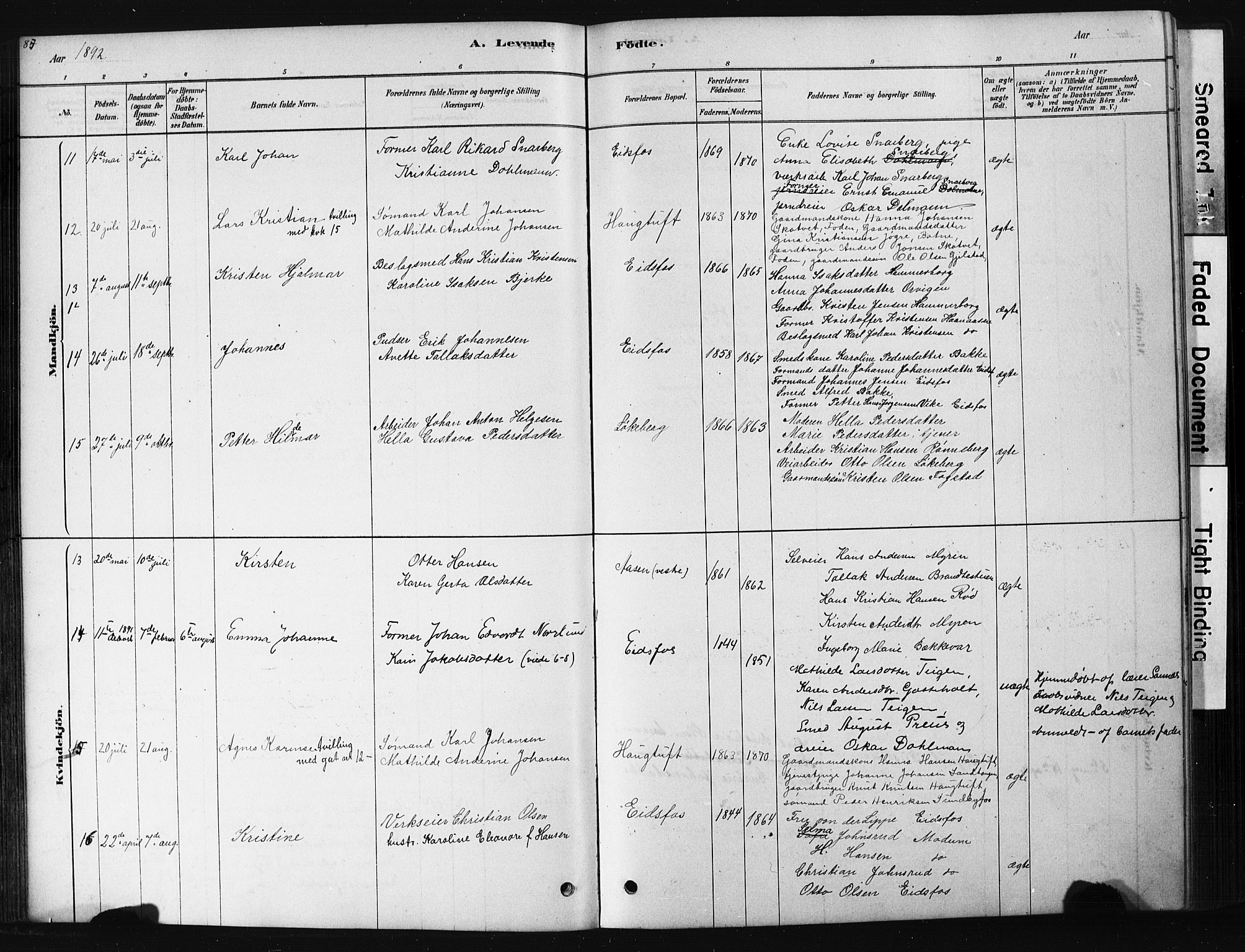 Hof kirkebøker, AV/SAKO-A-64/G/Ga/L0004: Parish register (copy) no. I 4, 1878-1930, p. 85