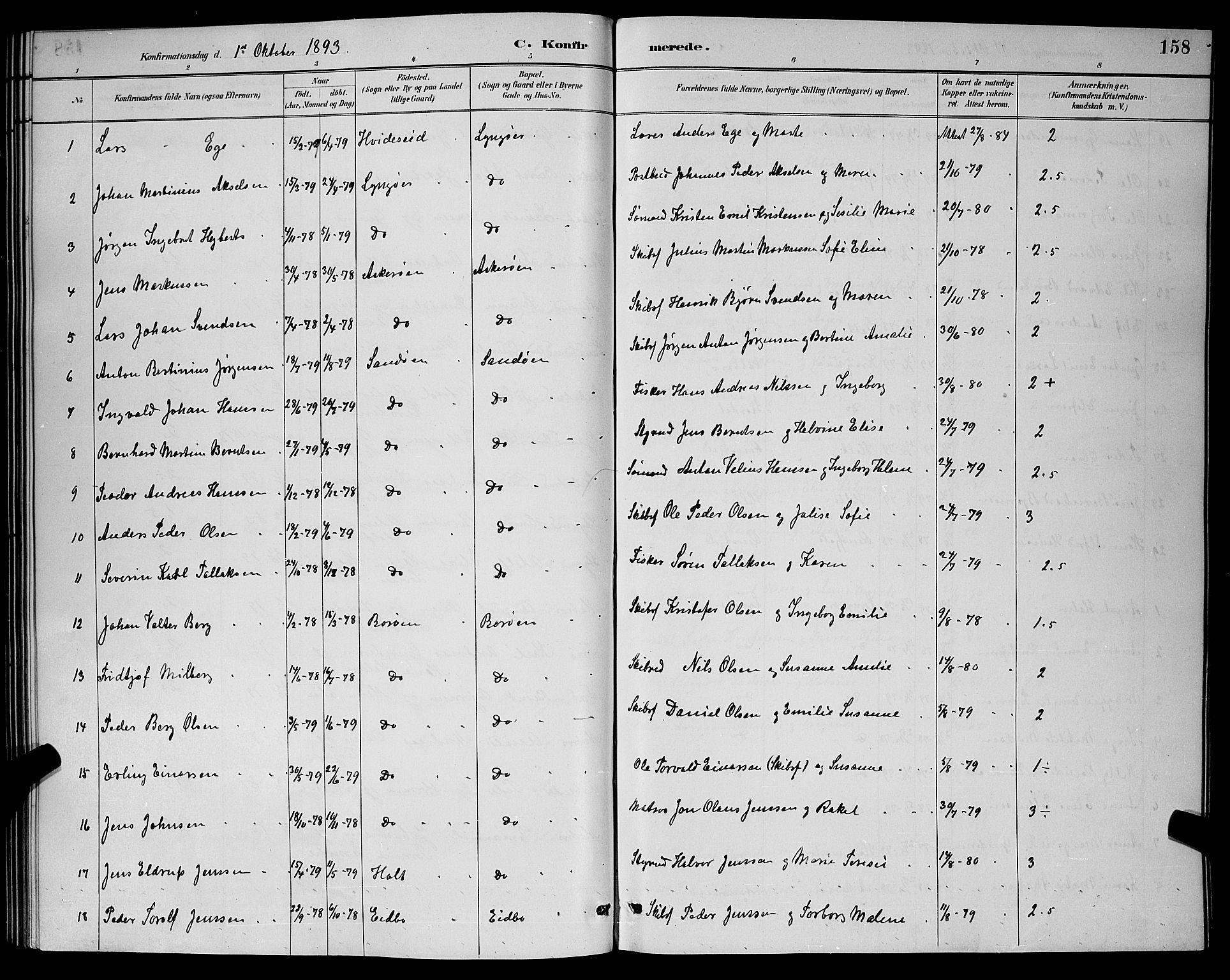 Dypvåg sokneprestkontor, AV/SAK-1111-0007/F/Fb/Fba/L0013: Parish register (copy) no. B 13, 1887-1900, p. 158