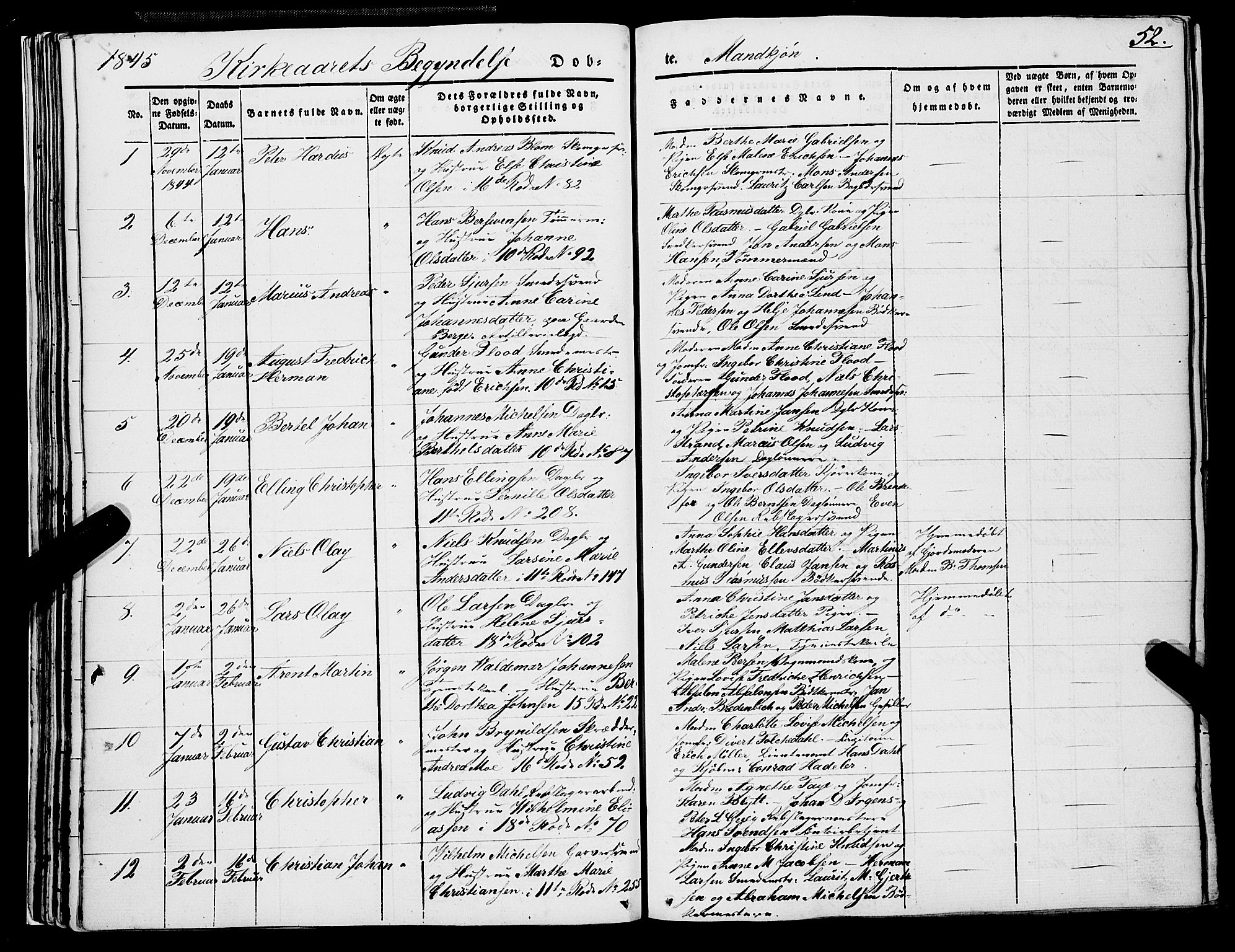 Domkirken sokneprestembete, SAB/A-74801/H/Haa/L0019: Parish register (official) no. B 2, 1841-1851, p. 52