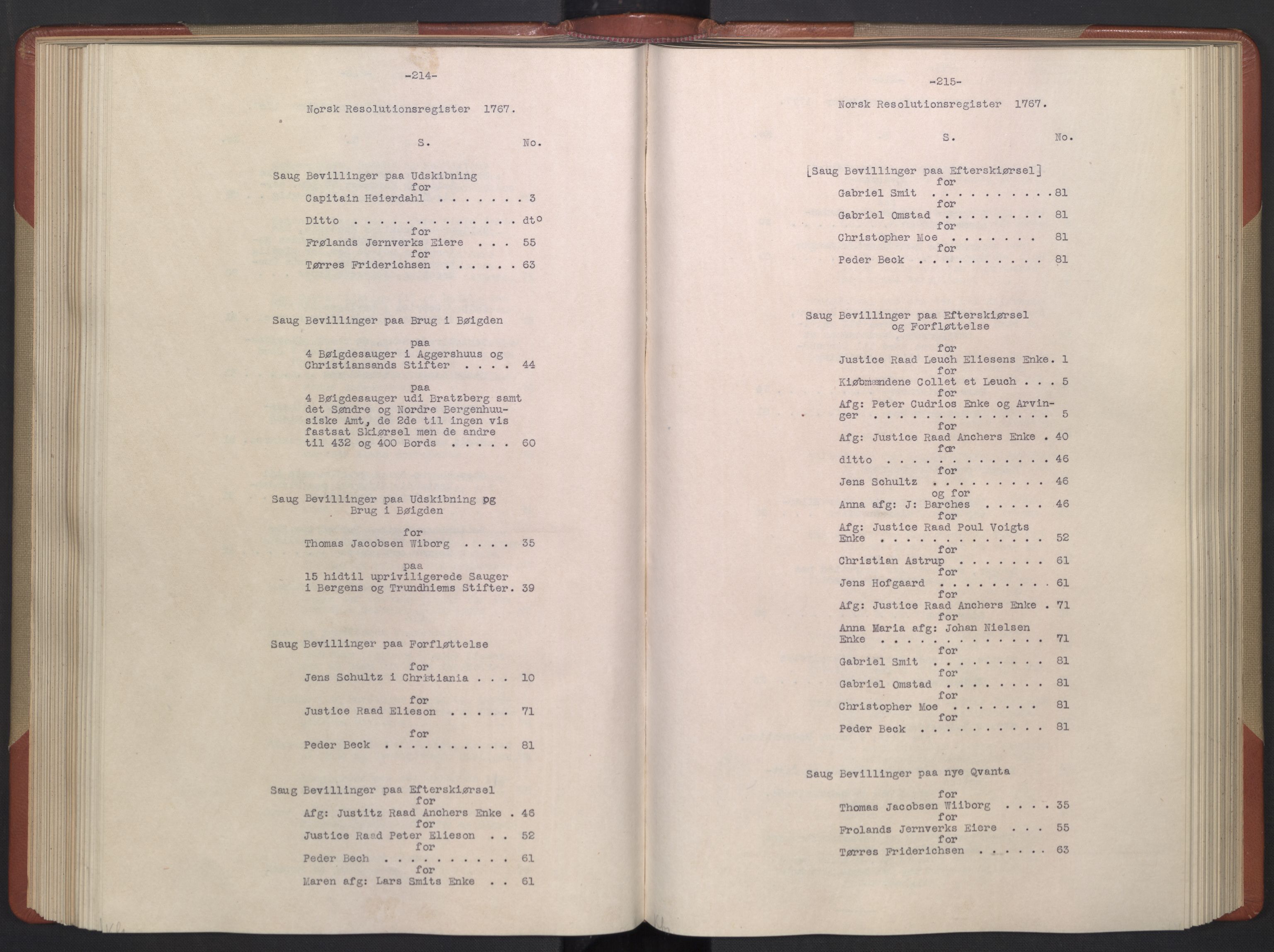 Avskriftsamlingen, AV/RA-EA-4022/F/Fb/L0121: Registratur over norske Relasjons- og resolusjonsprotokoller, 1765-1771, p. 111