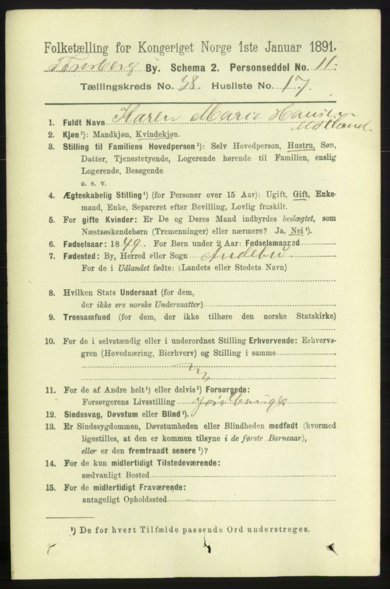 RA, 1891 census for 0705 Tønsberg, 1891, p. 8268