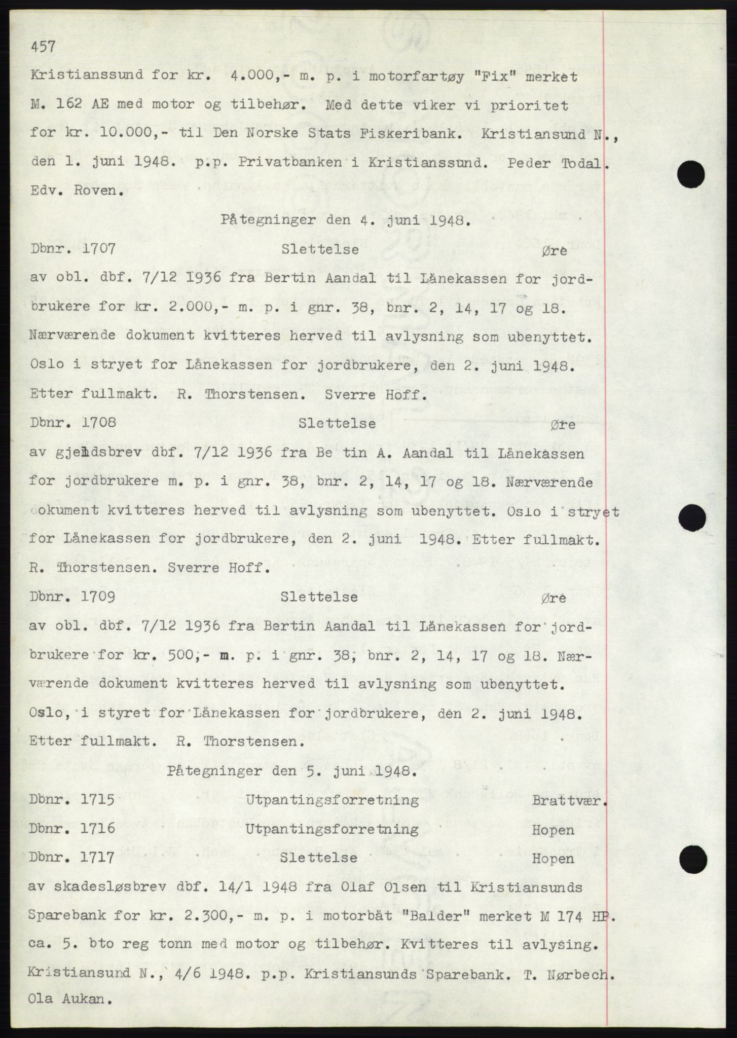 Nordmøre sorenskriveri, SAT/A-4132/1/2/2Ca: Mortgage book no. C82b, 1946-1951, Diary no: : 1707/1948
