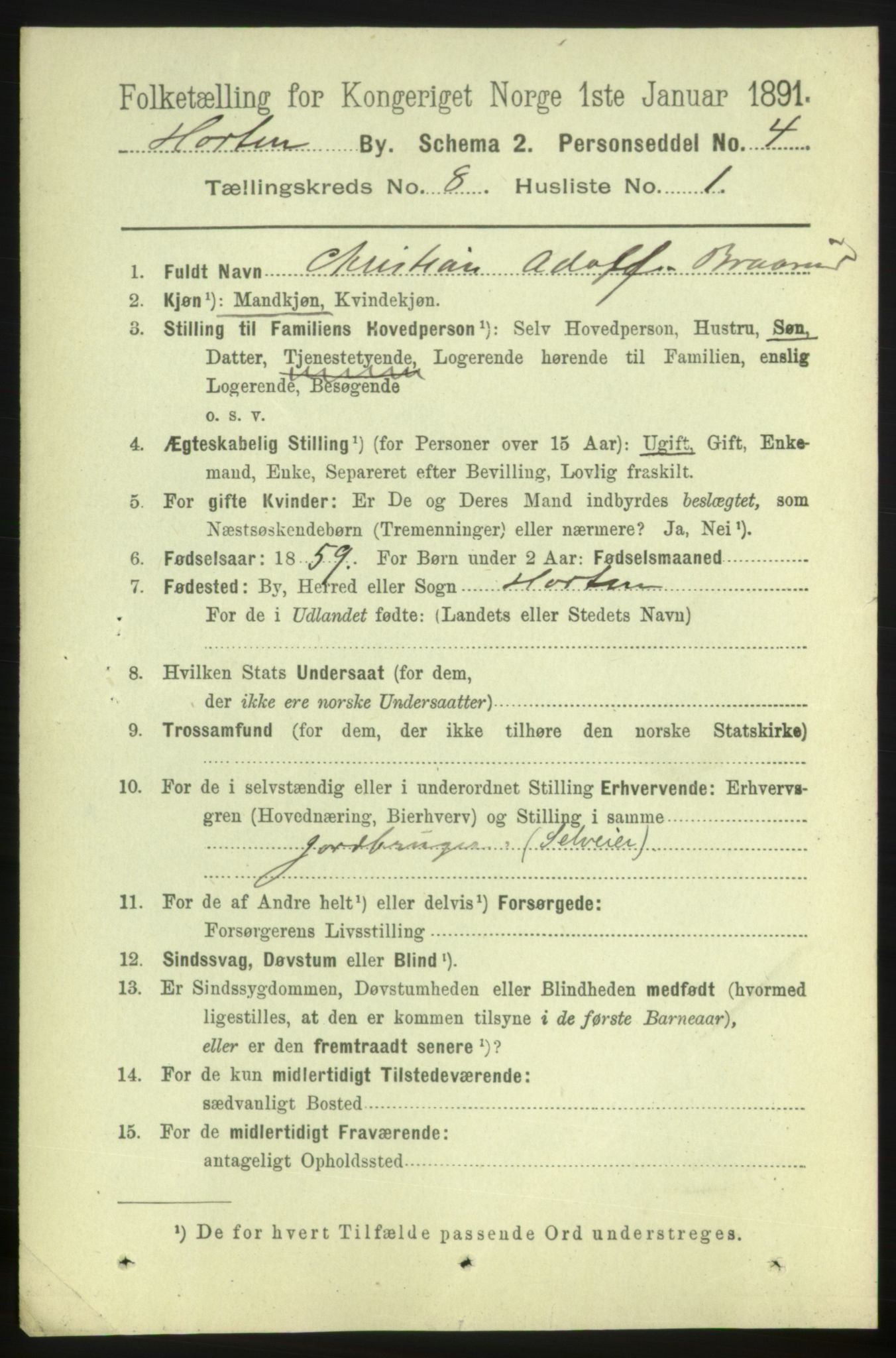 RA, 1891 census for 0703 Horten, 1891, p. 4929