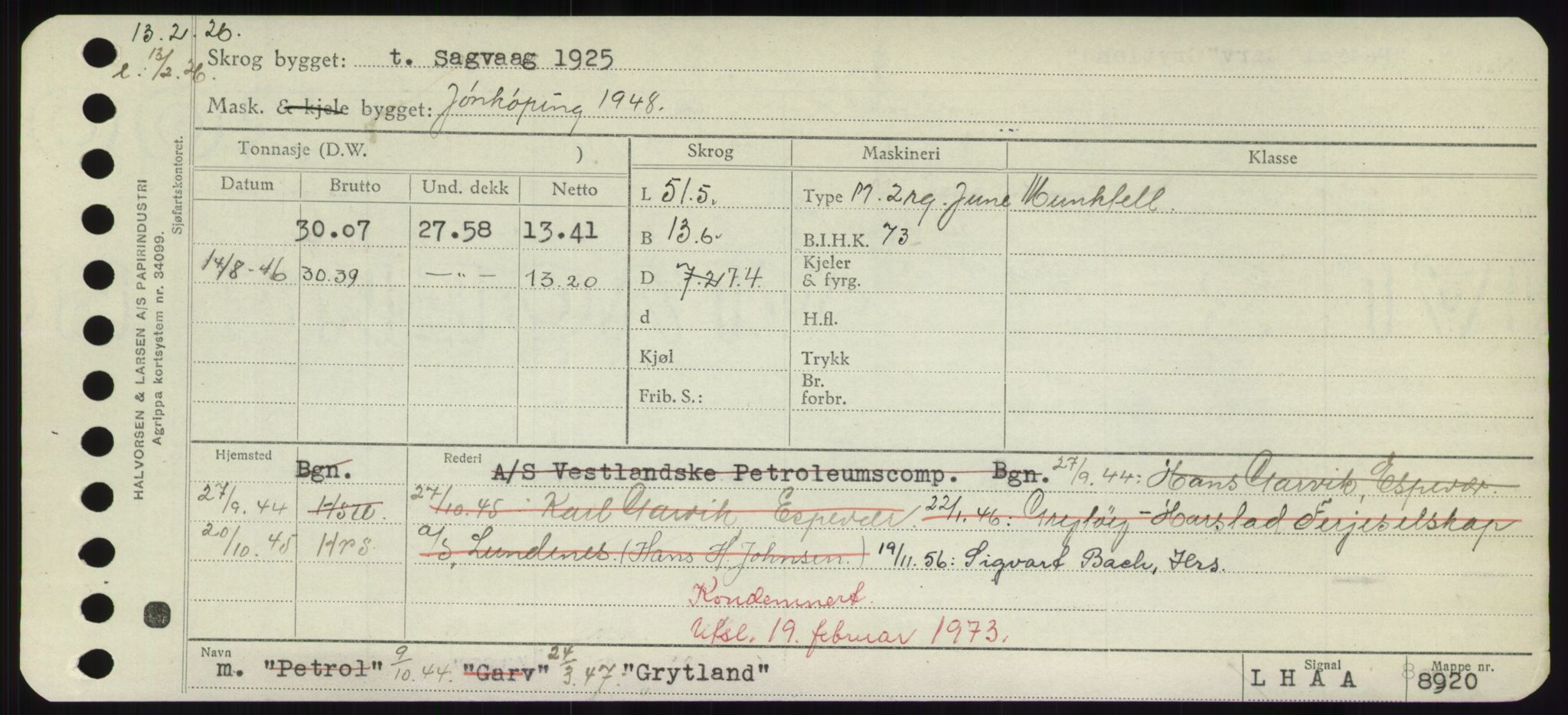 Sjøfartsdirektoratet med forløpere, Skipsmålingen, RA/S-1627/H/Hd/L0013: Fartøy, Gne-Gås, p. 295