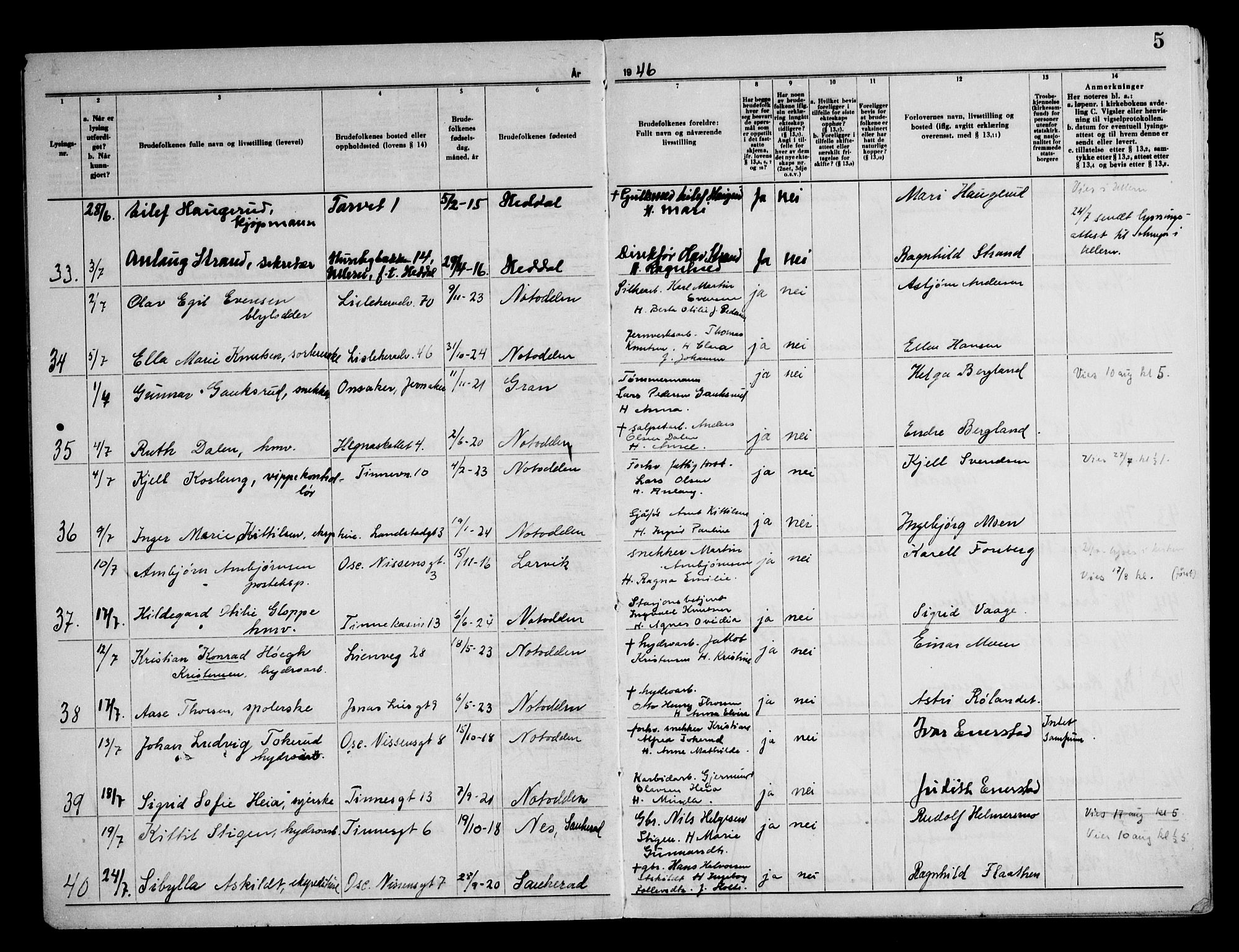 Notodden kirkebøker, AV/SAKO-A-290/H/Ha/L0002: Banns register no. 2, 1946-1958, p. 5