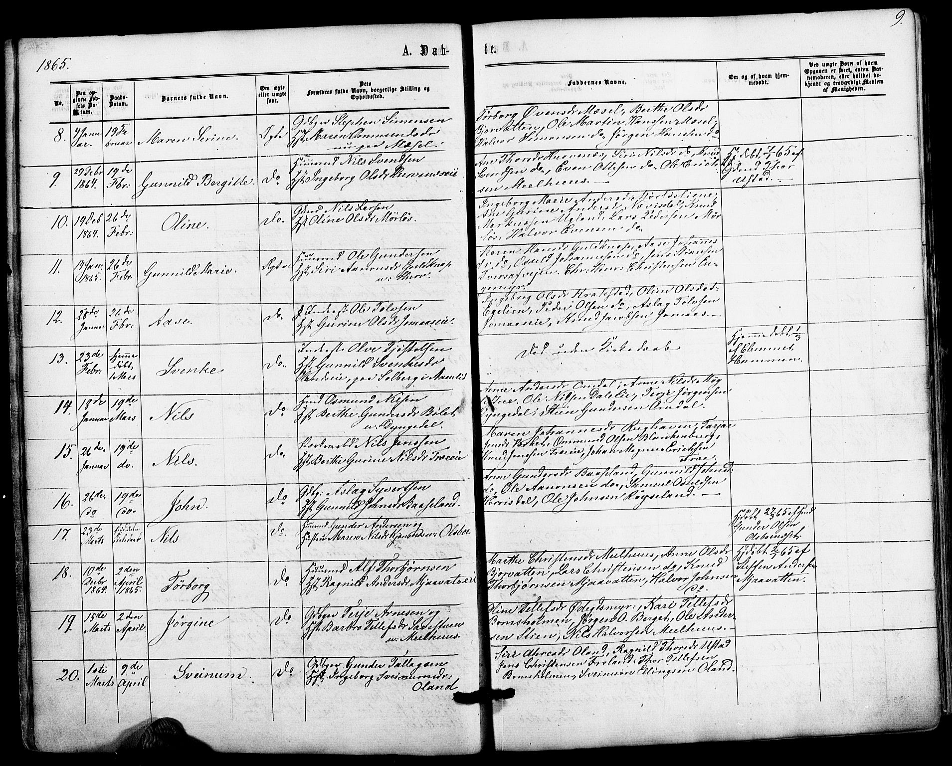 Froland sokneprestkontor, AV/SAK-1111-0013/F/Fa/L0003: Parish register (official) no. A 3, 1864-1881, p. 9