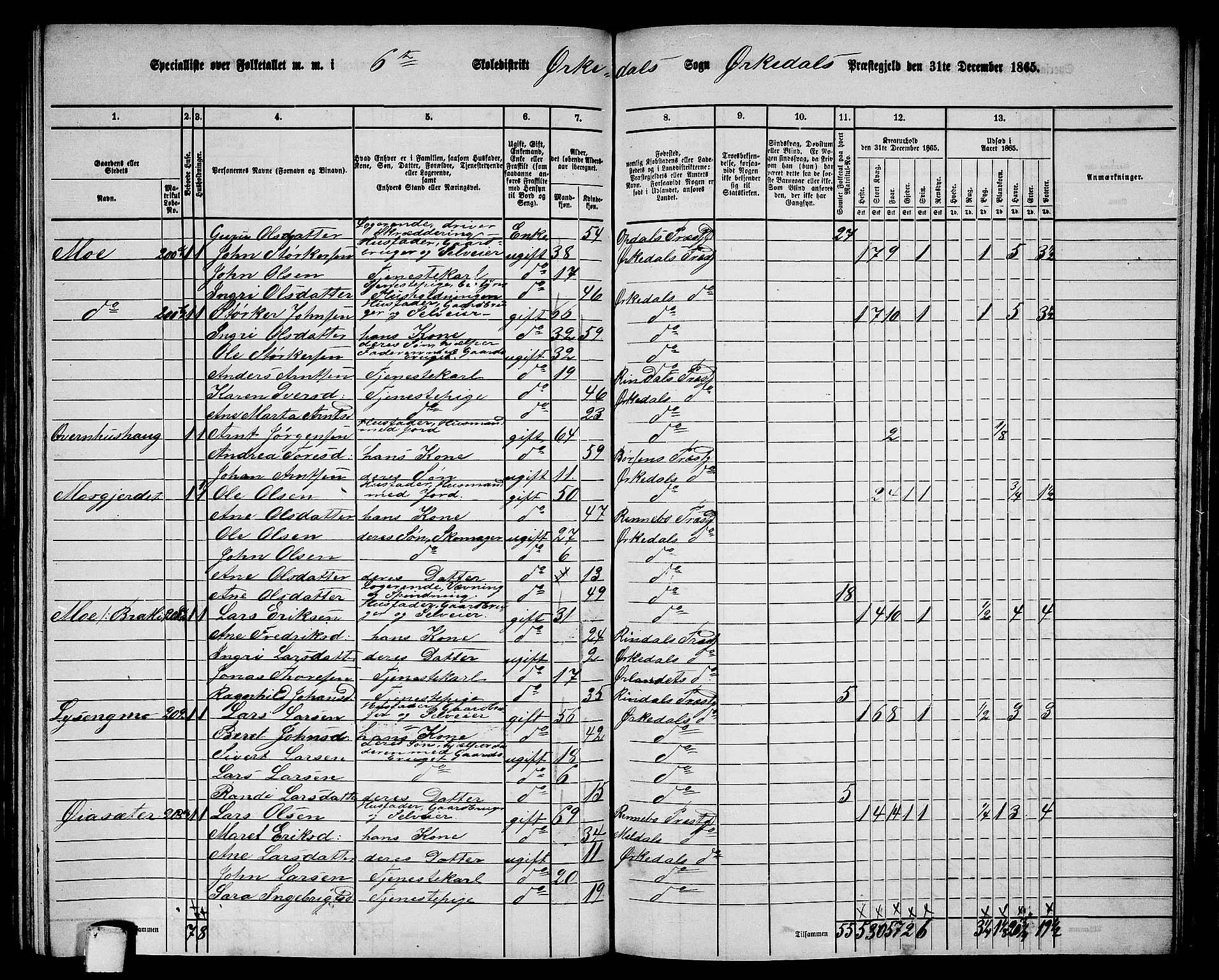 RA, 1865 census for Orkdal, 1865, p. 180