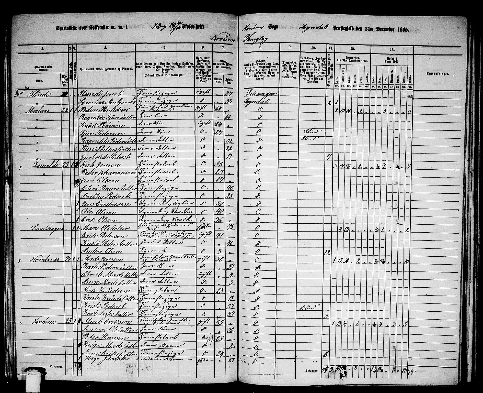 RA, 1865 census for Sogndal, 1865, p. 123