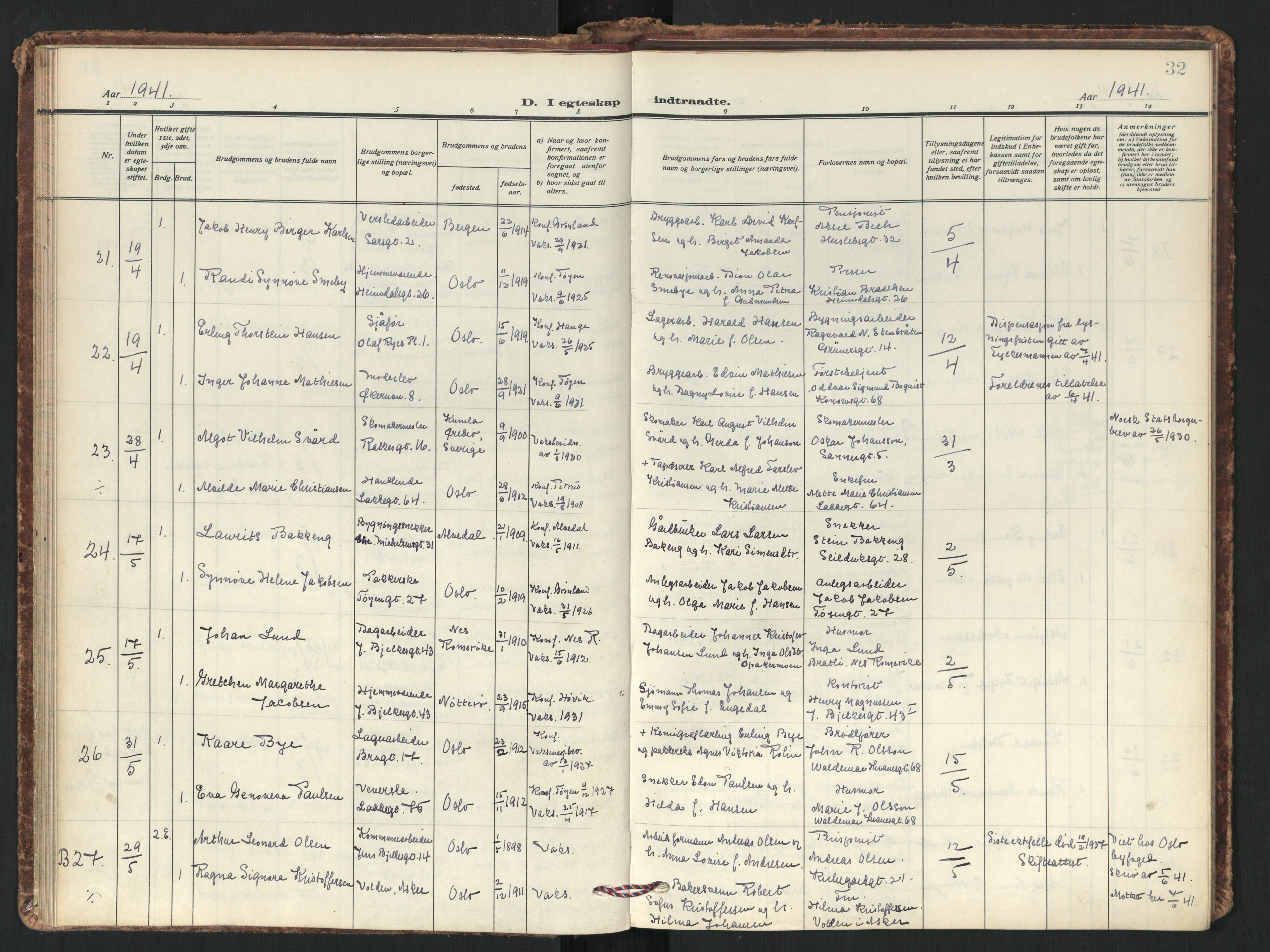 Tøyen prestekontor Kirkebøker, AV/SAO-A-10167a/F/Fa/L0008: Parish register (official) no. I 8, 1939-1969, p. 32