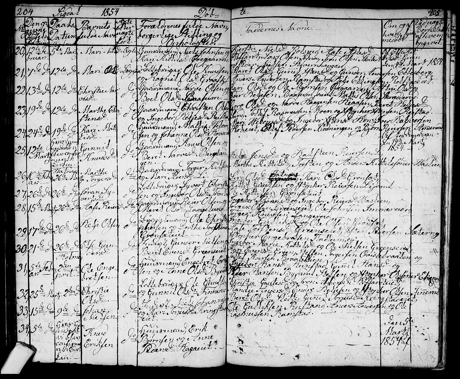 Sigdal kirkebøker, SAKO/A-245/G/Ga/L0002: Parish register (copy) no. I 2, 1835-1856, p. 204-205