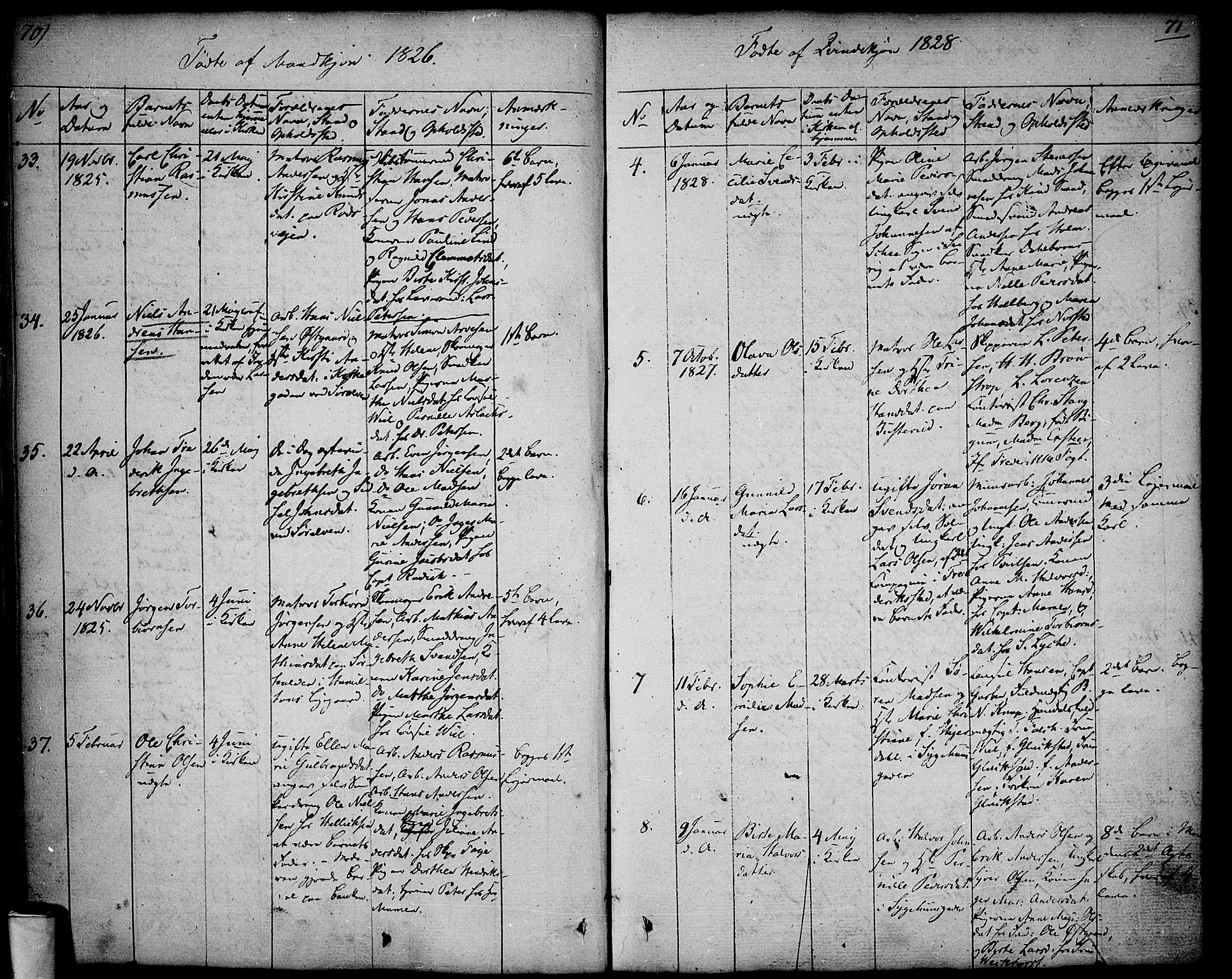 Halden prestekontor Kirkebøker, AV/SAO-A-10909/F/Fa/L0004: Parish register (official) no. I 4, 1823-1834, p. 70-71