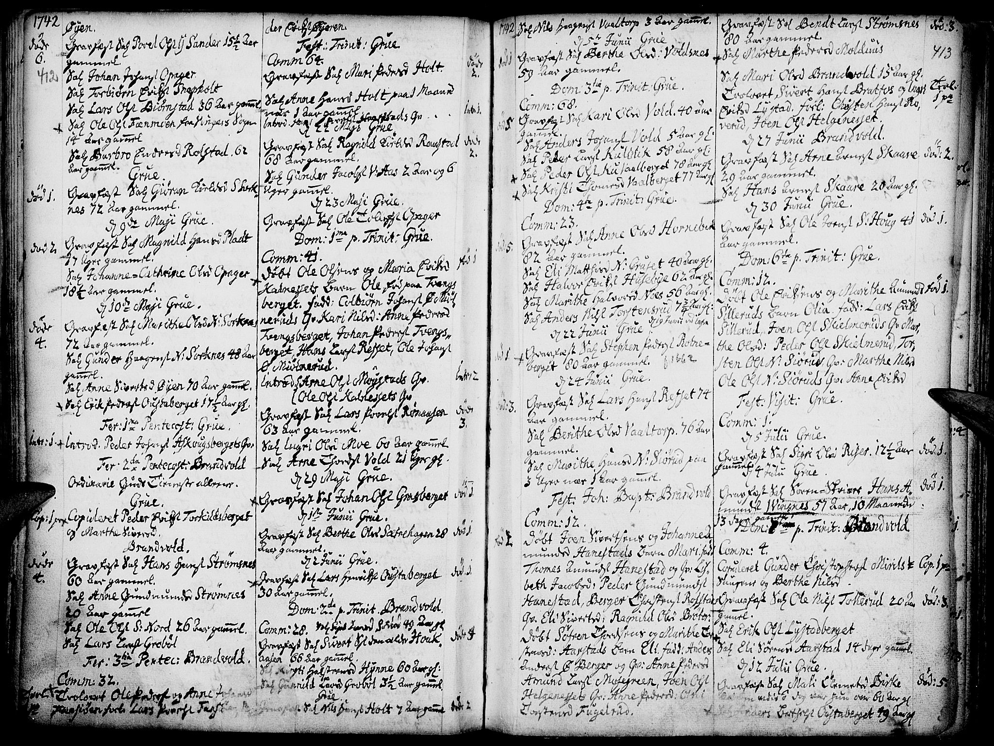 Grue prestekontor, AV/SAH-PREST-036/H/Ha/Haa/L0001: Parish register (official) no. 1, 1712-1748, p. 412-413