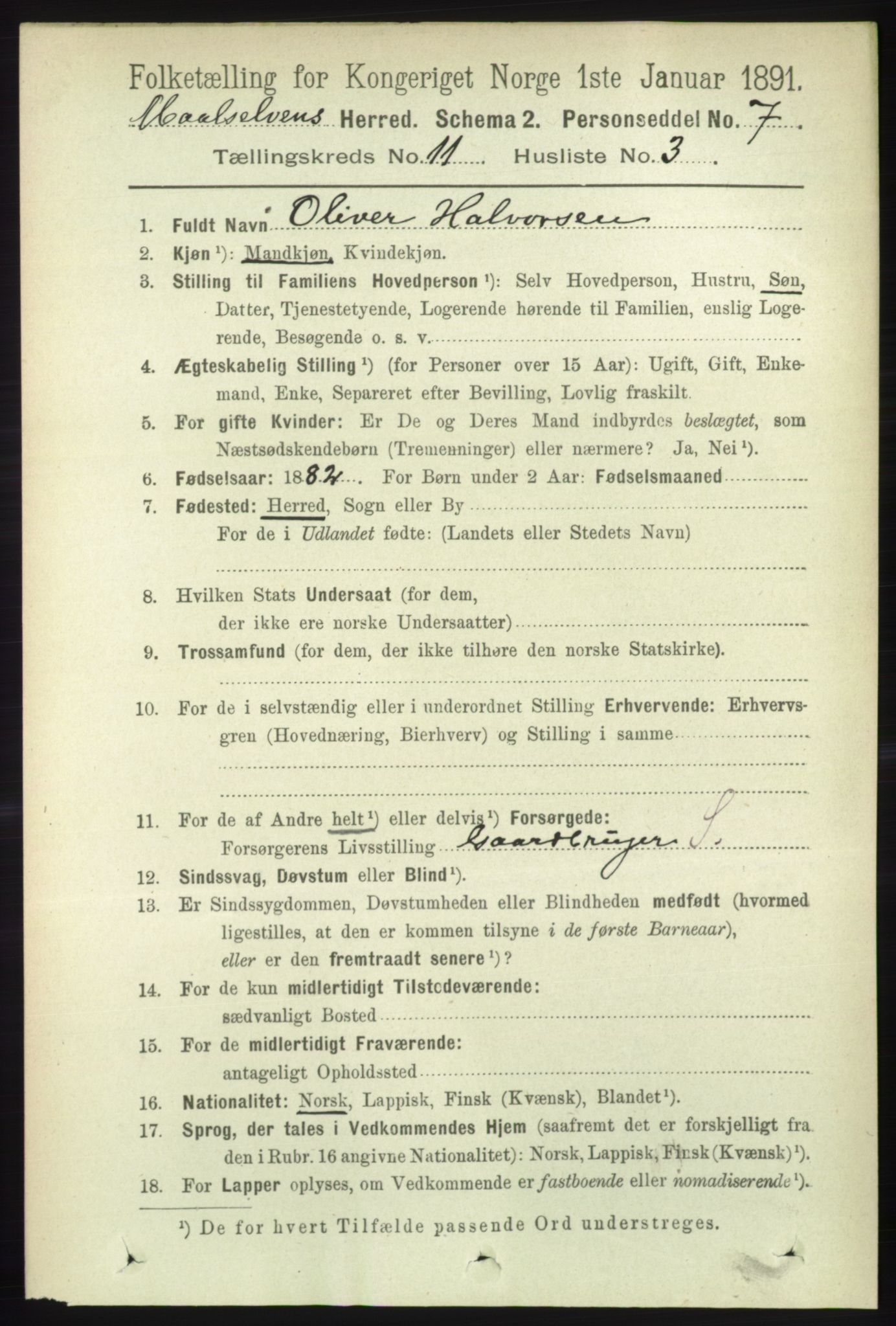 RA, 1891 census for 1924 Målselv, 1891, p. 3291